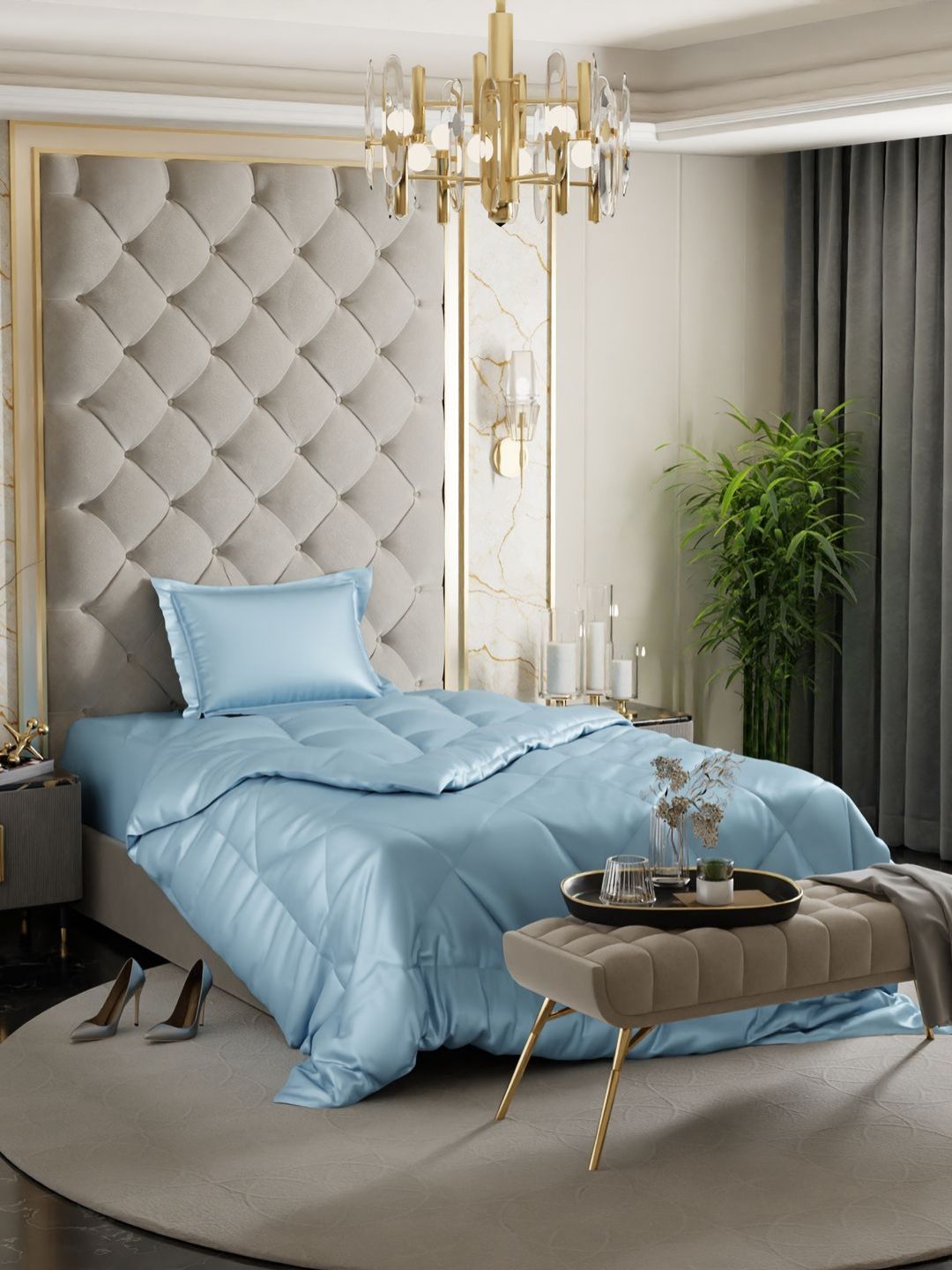 Stoa Paris Blue Solid 3 Piece Single Regular Bedding Set-picture-12