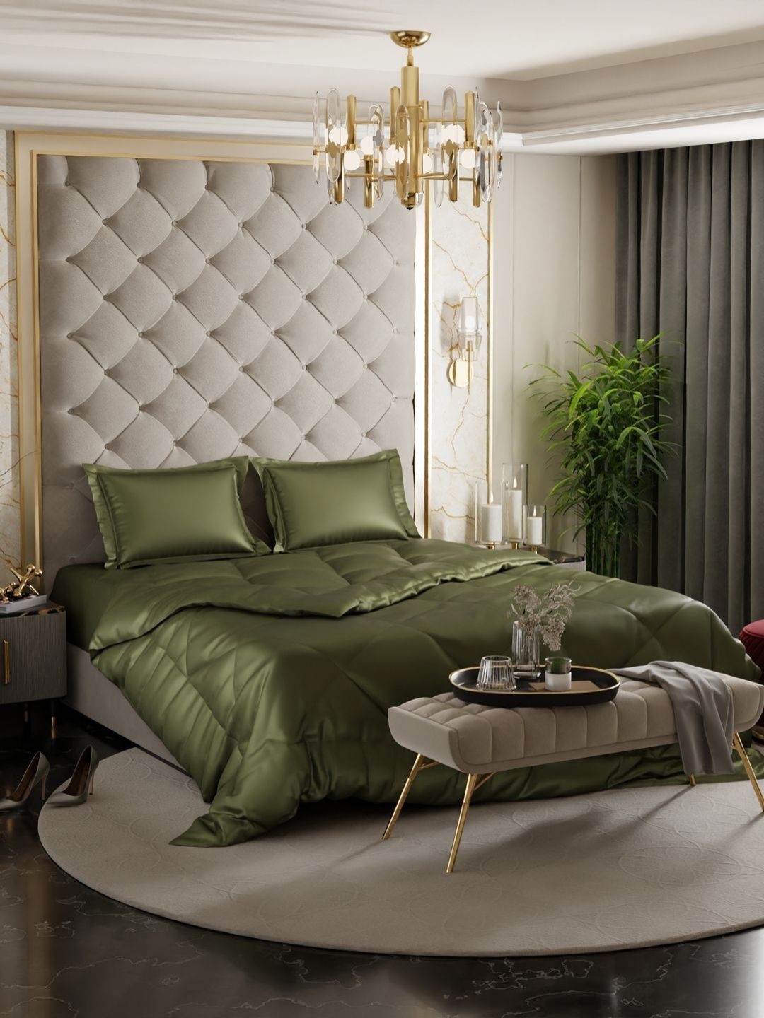Stoa Paris Green Solid 4 Piece Double Queen Regular Bedding Set-picture-22