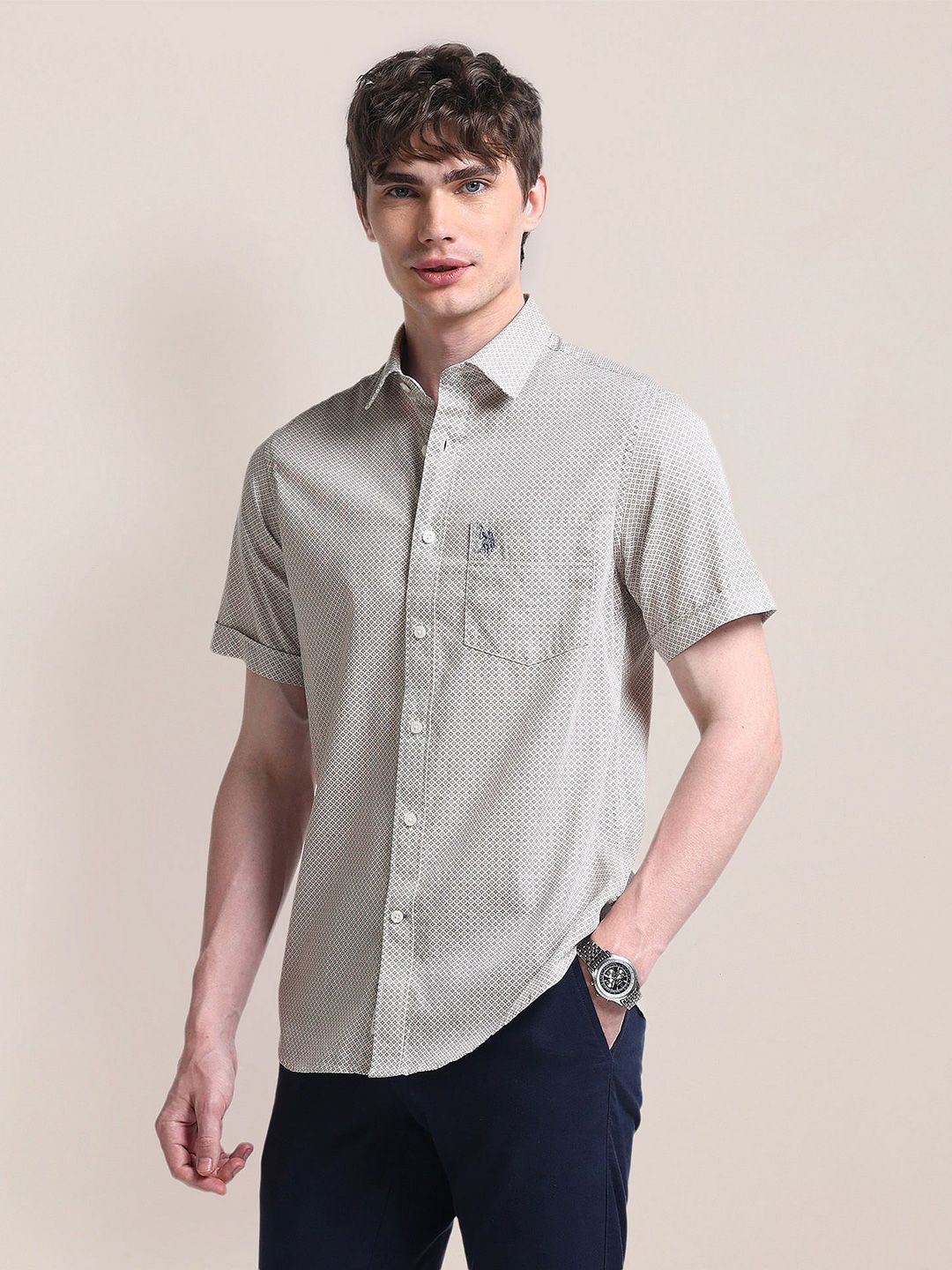 U.S. Polo Assn. Men Classic Spread Collar Micro Ditsy Printed Cotton Casual Shirt-picture-27