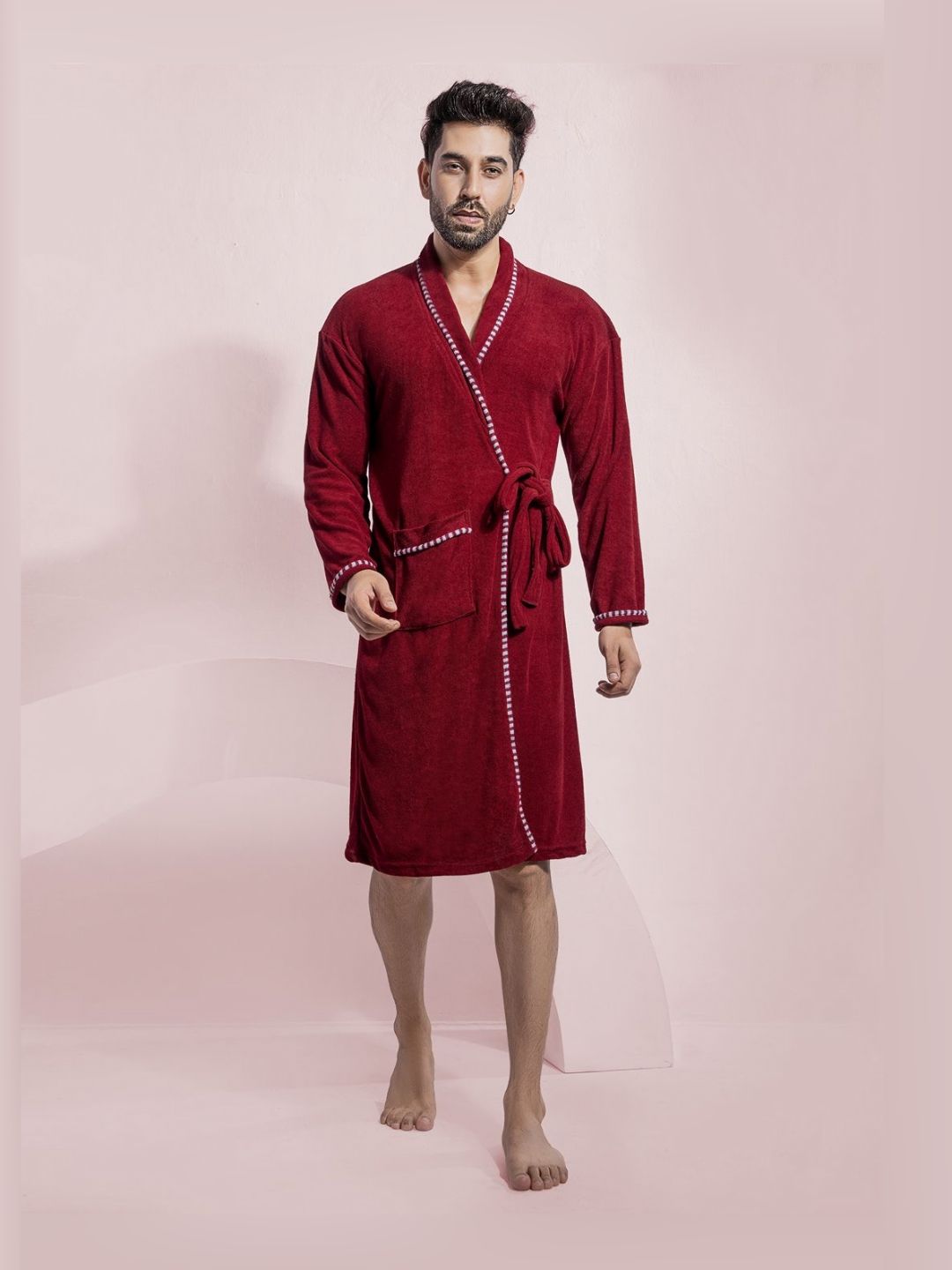 HotGown Maroon Bath Robe With  Front Pockets-image-25
