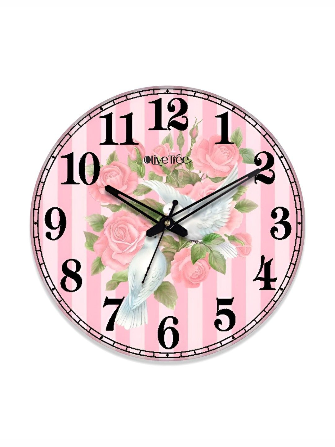 OLIVE TREE Pink & Black Floral Printed Analogue Contemporary Wall Clock-picture-30