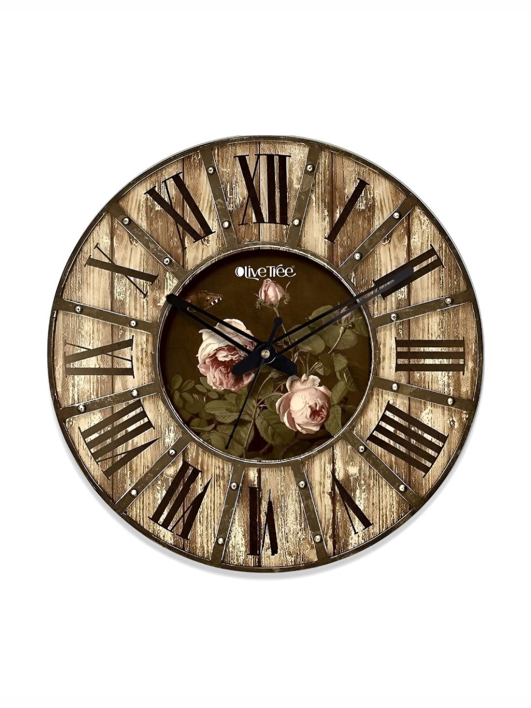 OLIVE TREE Brown & Black Floral Printed Contemporary Wall Clock-image-30