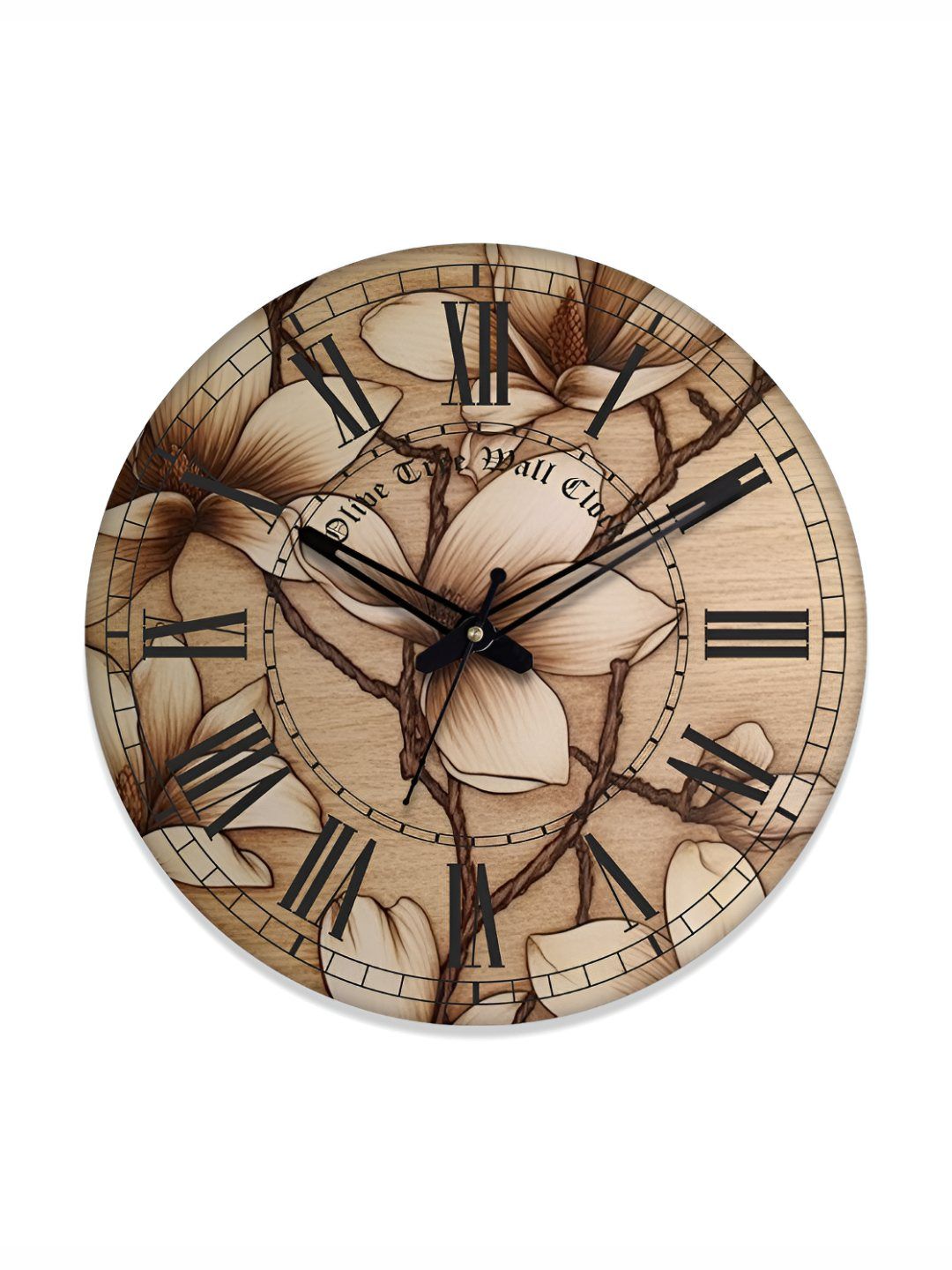 OLIVE TREE Brown & Black Floral Printed Contemporary Wall Clock-image-25