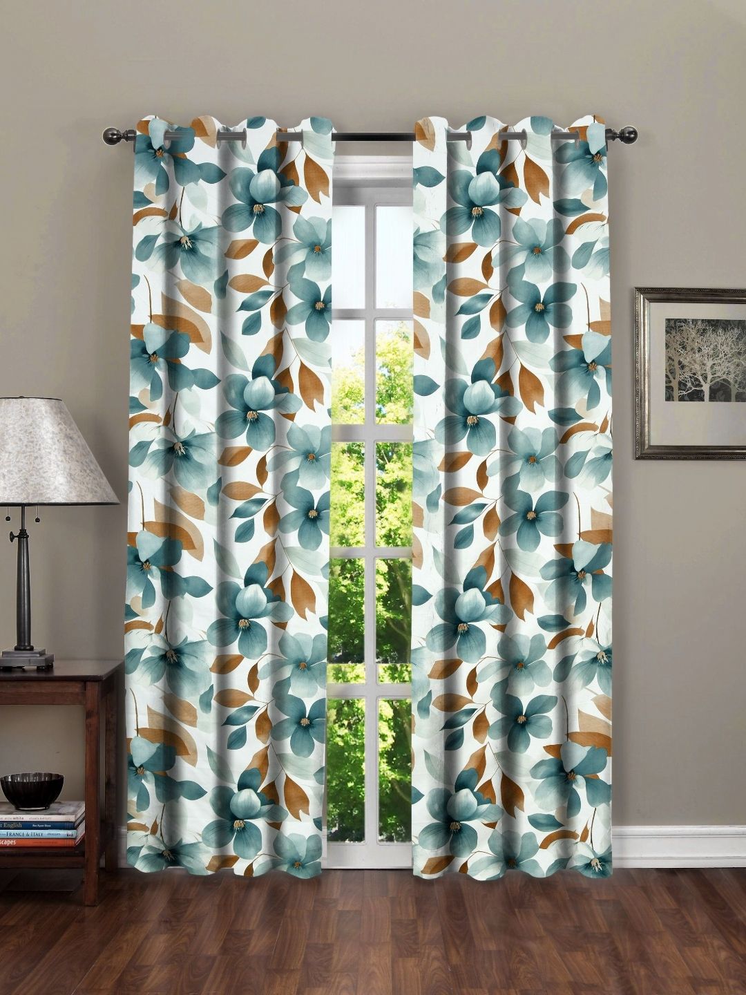 RRC White & Green Set of 2 Floral Window Curtain-picture-53