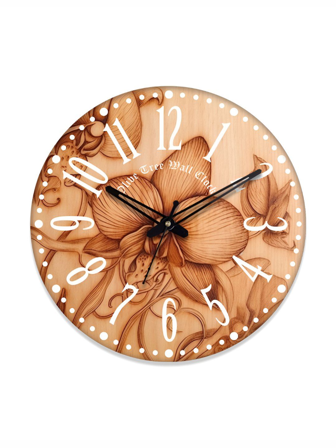 OLIVE TREE Brown Floral Printed Analogue Contemporary Wall Clock-image-0