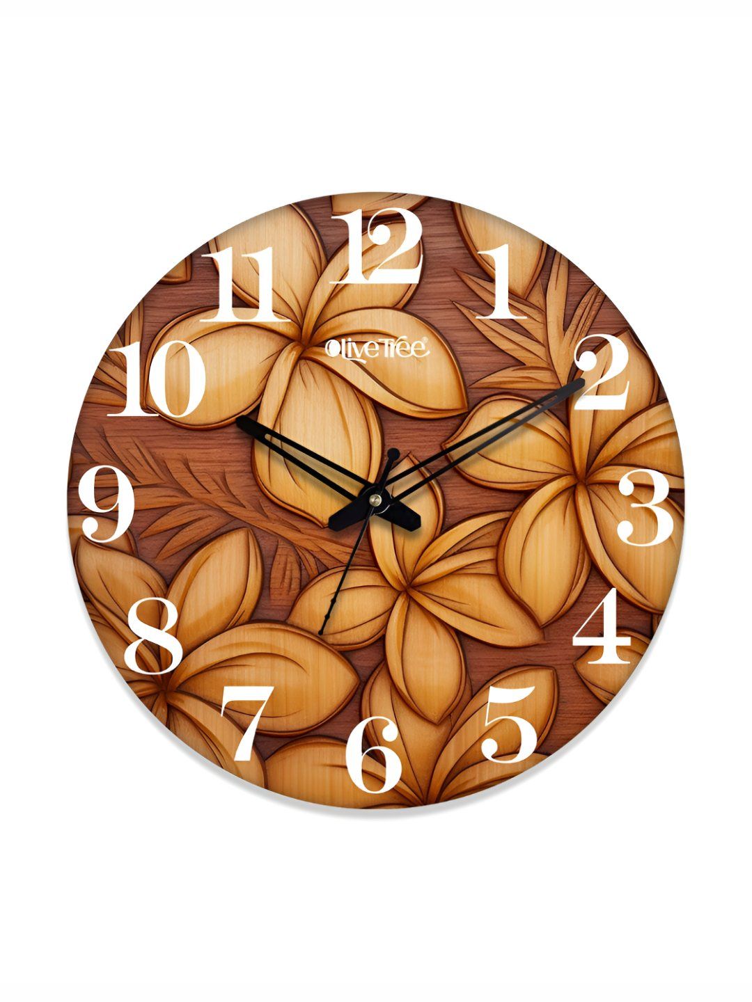 OLIVE TREE Brown & White Floral Printed Analogue Contemporary Wall Clock-image-23