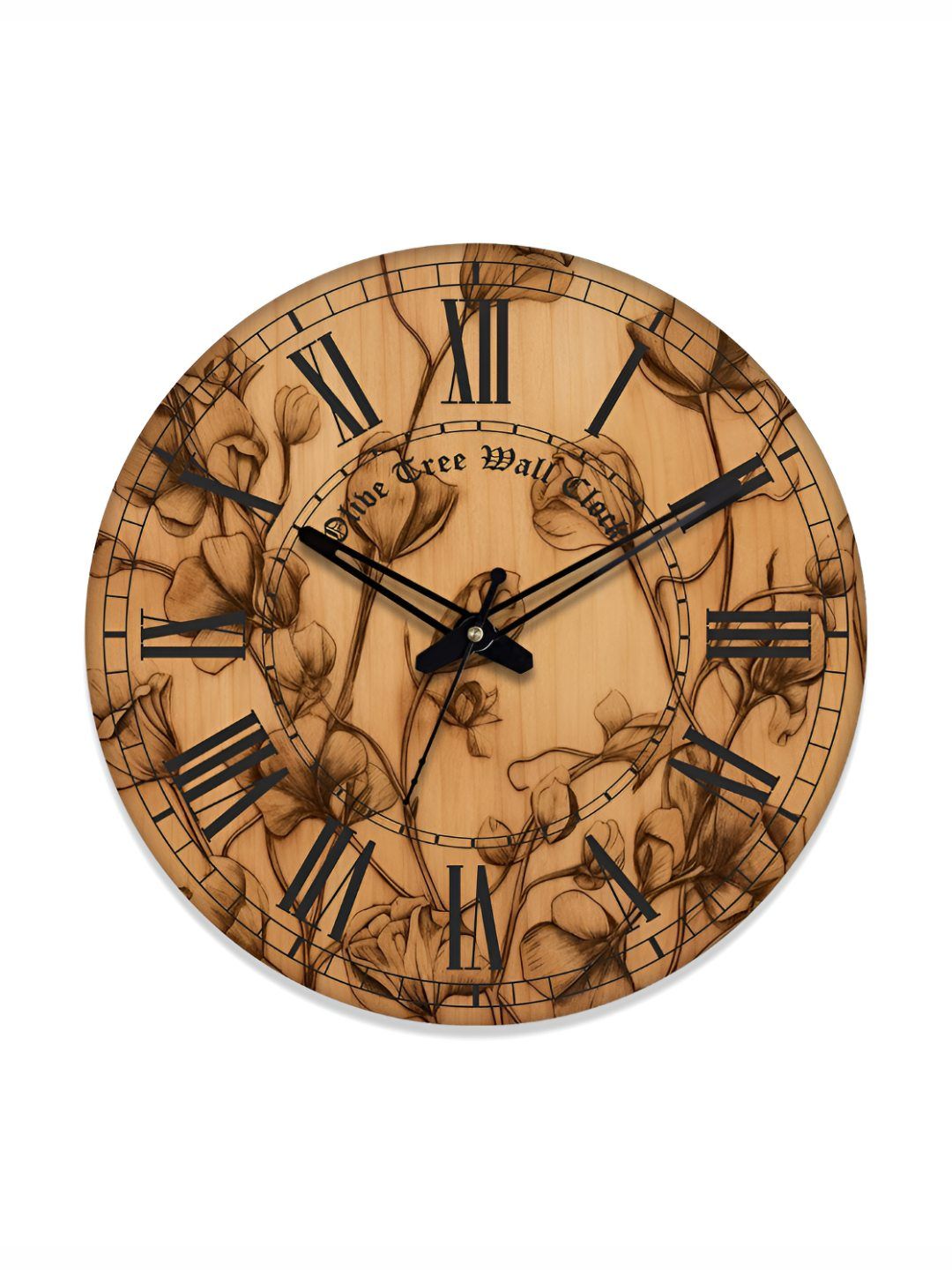 OLIVE TREE Brown & Black Floral Printed Round Shaped Contemporary Analogue Wall Clock-image-28