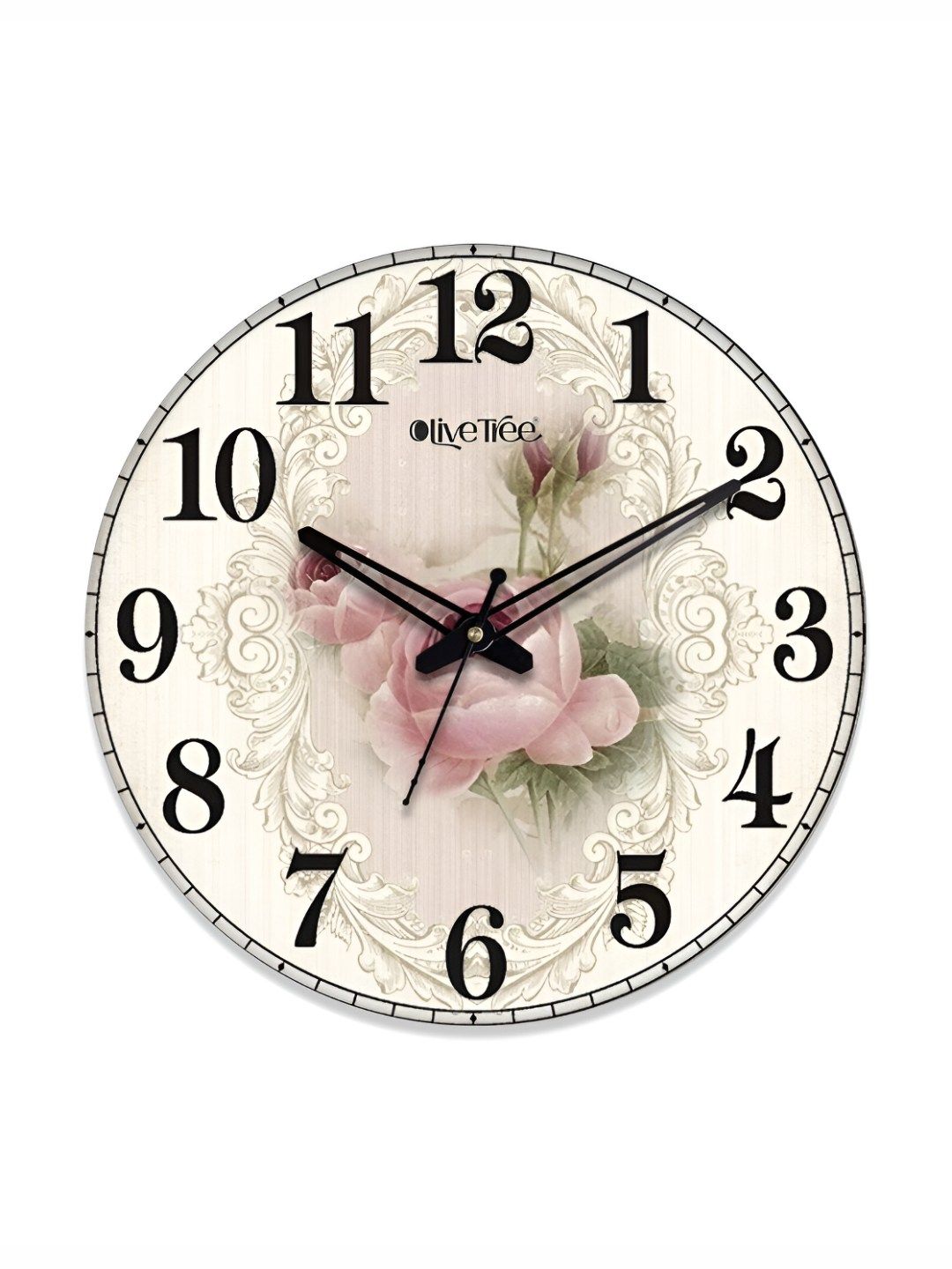 OLIVE TREE Cream Coloured & Black Floral Printed Contemporary Wall Clock-image-33