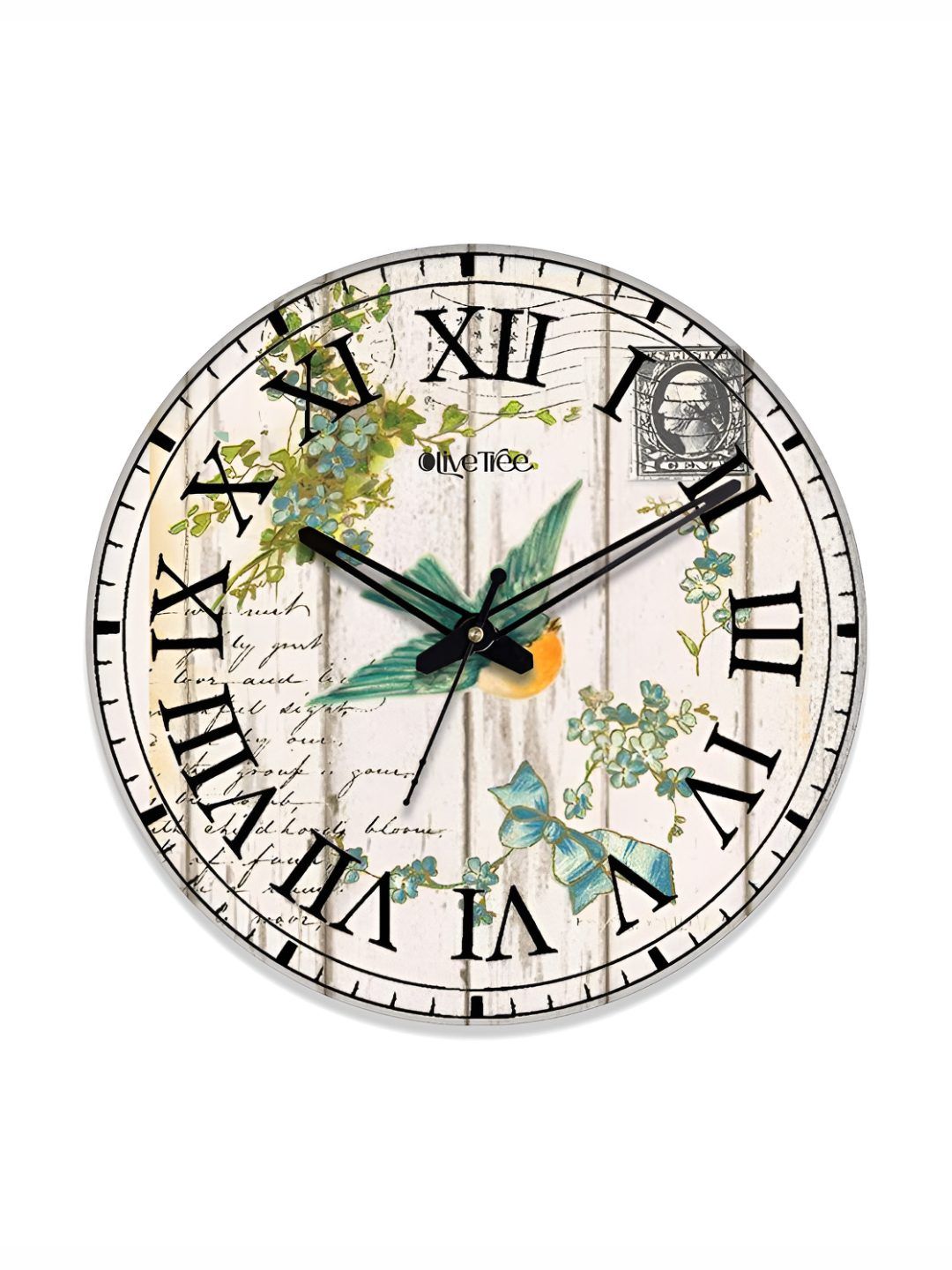 OLIVE TREE Off White & Green Floral Printed Contemporary Wall Clock-picture-25