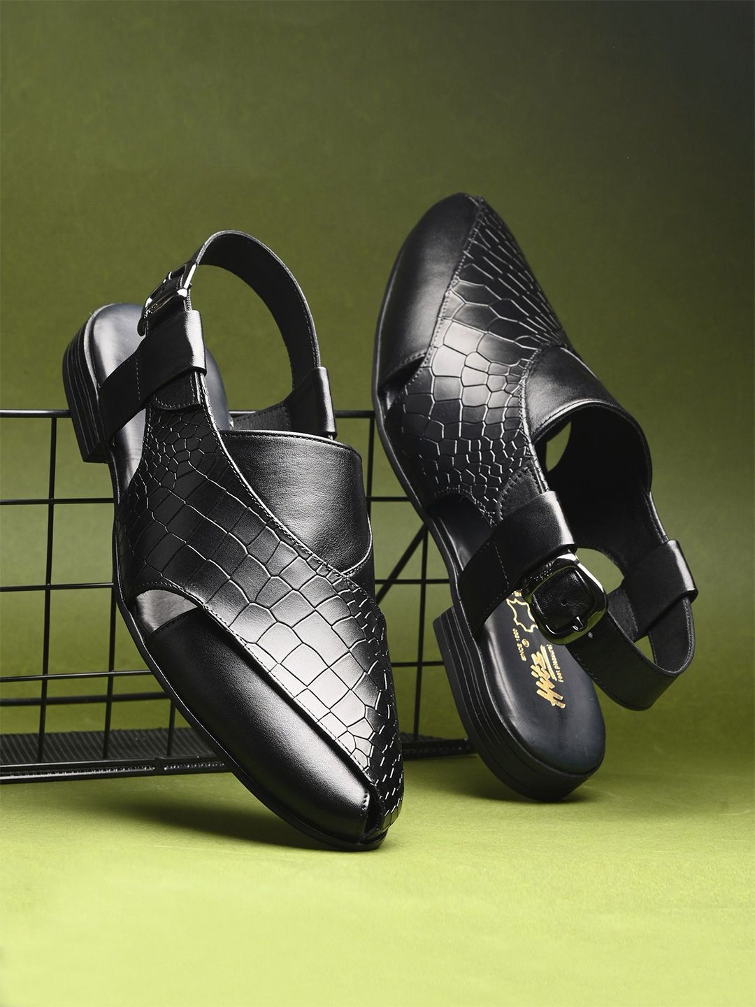 Hitz Men Textured Leather Shoe-Style Sandals-image-46