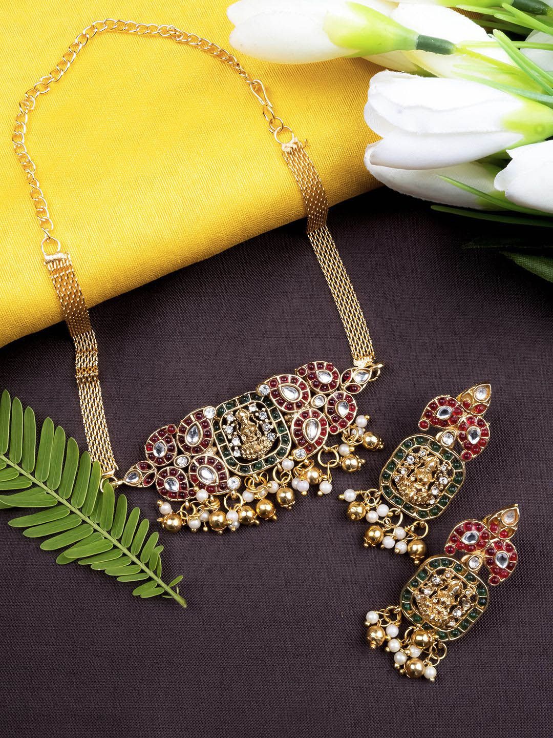 StileAdda Gold-Plated Stone-Studded & Beaded Jewellery Set-picture-22