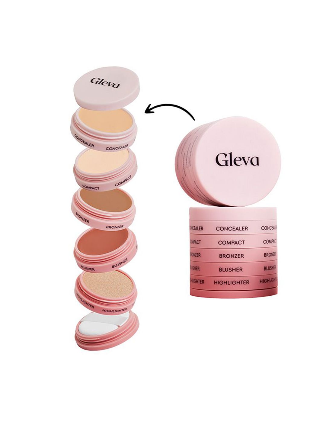 Gleva 5-In-1 Makeup Stack-Concealer, Compact, Bronzer, Blusher, Highlighter-Fair-20g