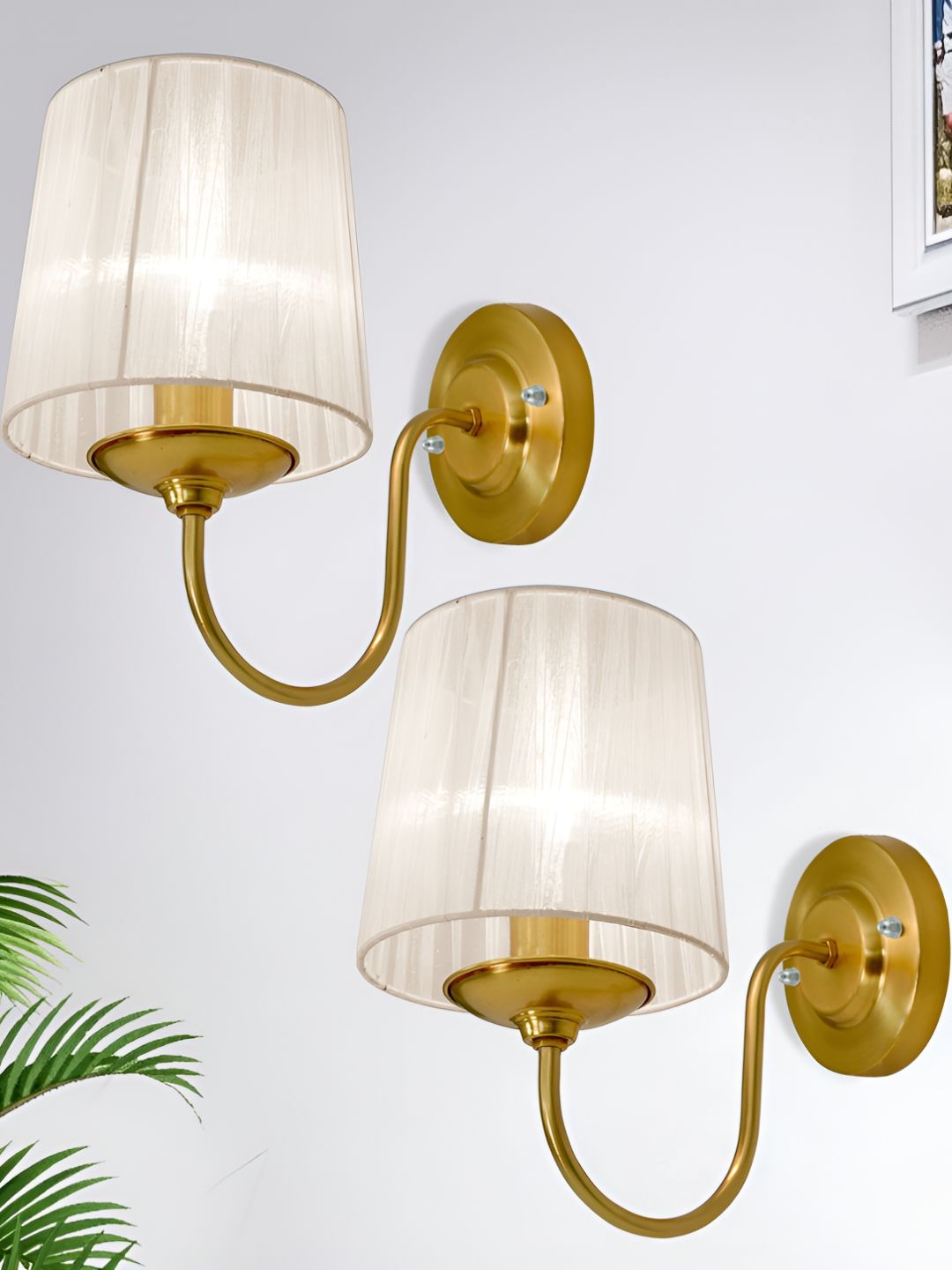 Homesake Gold-Toned & White 2 Pieces Frustum Shaped Metal Wall Lamp-image-30