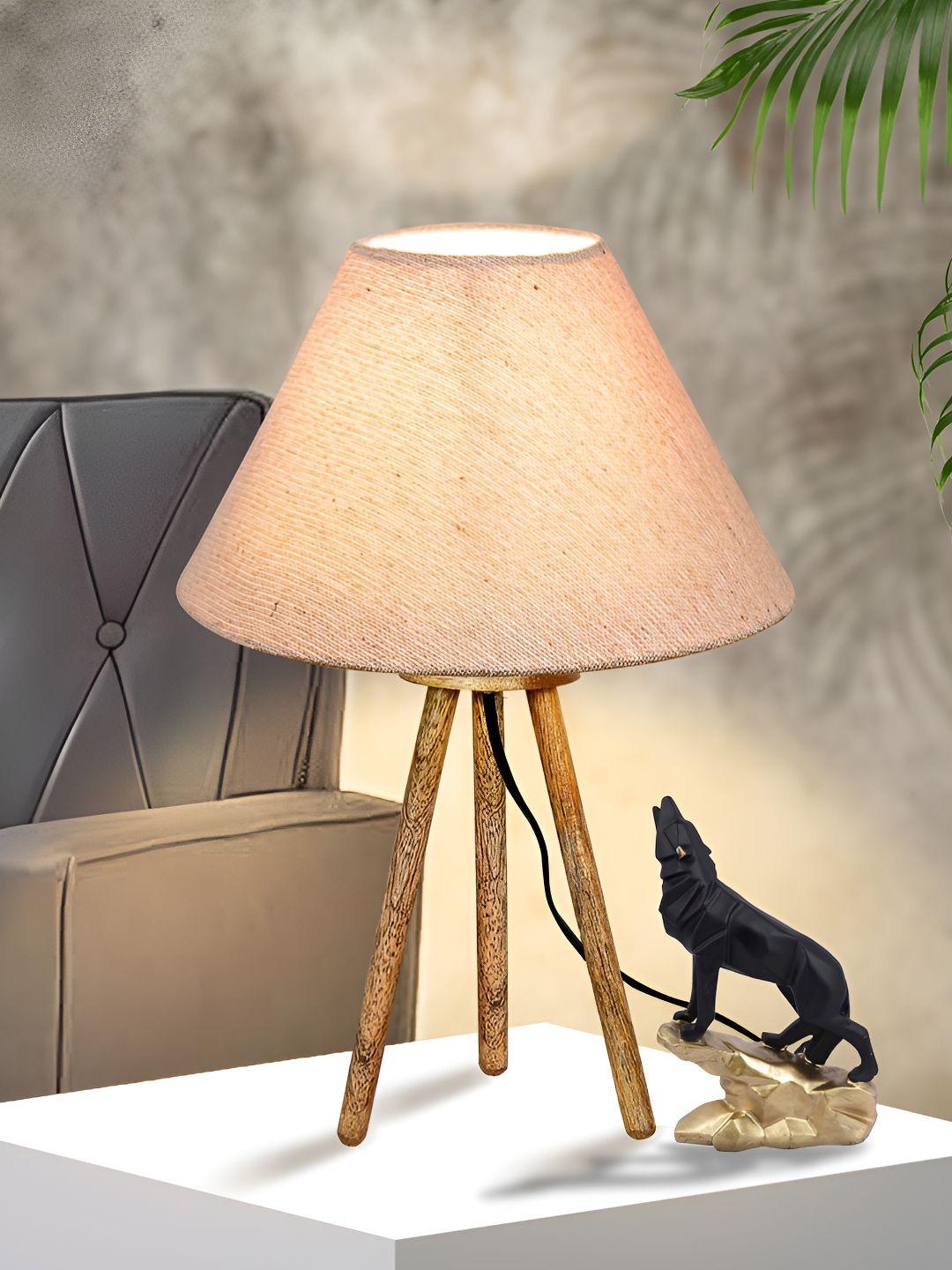 Homesake Brown Contemporary Frusturical Shaped Wooden Table Lamp-image-33