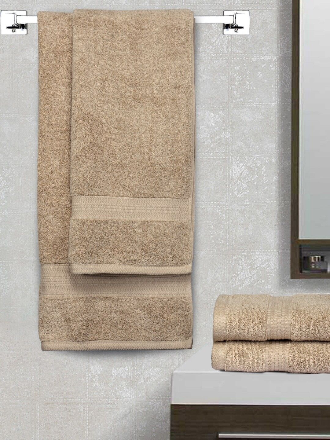 BOMBAY DYEING Coffee Brown 4 Pieces Cotton 600 GSM Towel Set-image-12