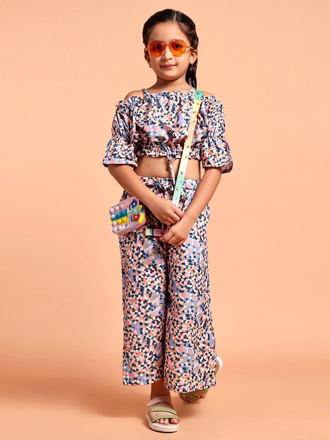 YK Girls Printed Off-Shoulder Top With Trousers-picture-48