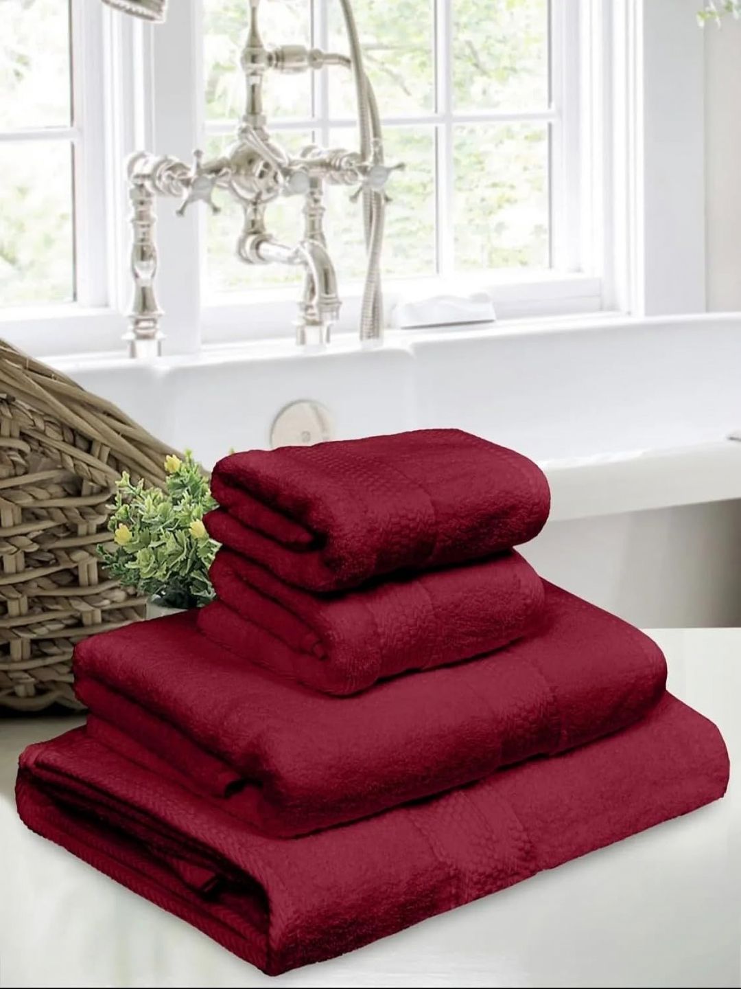 BOMBAY DYEING Maroon 4 Piece Cotton 600 GSM Towel Set-image-30