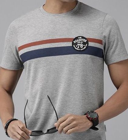Buy The Roadster Lifestyle Co. Men Striped Round Neck Cotton T Shirt ...