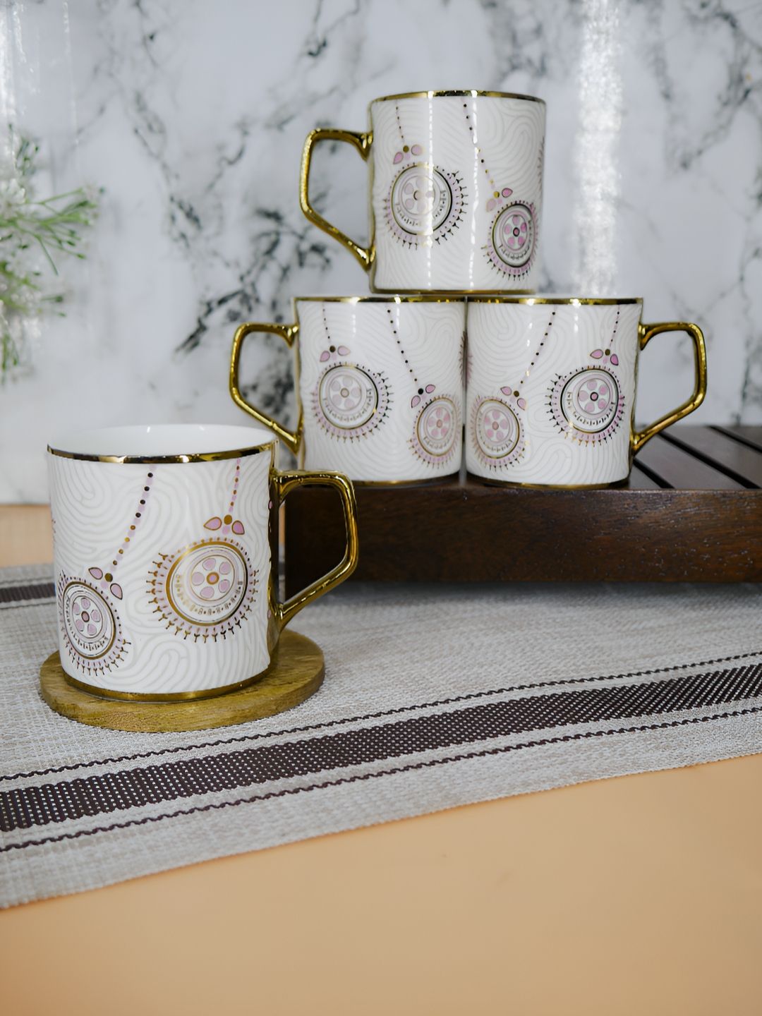Femora White & Brown Printed Ceramic Matte Coffee & Tea Cup-image-34