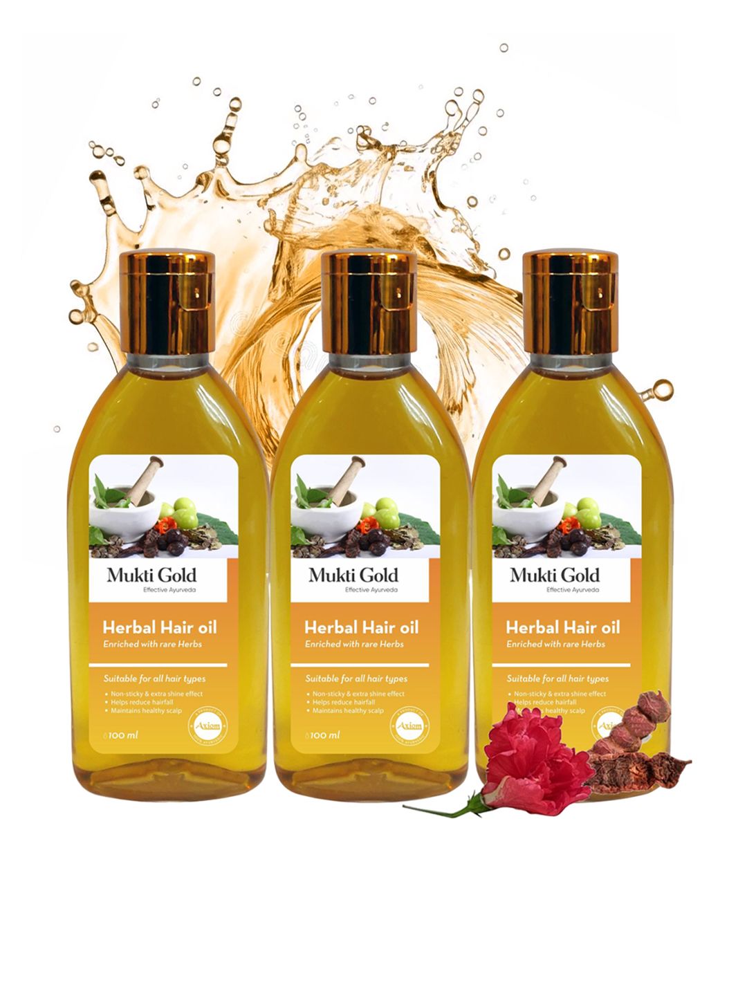 Axiom Axiom Set of 3 Mukti Gold Herbal Hair Oil With Rare Herbs- 100 ml Each