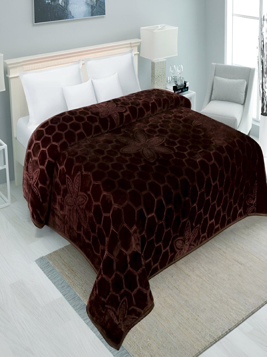 tundwal's Brown Geometric Mink Heavy Winter Double Bed Blanket-picture-19