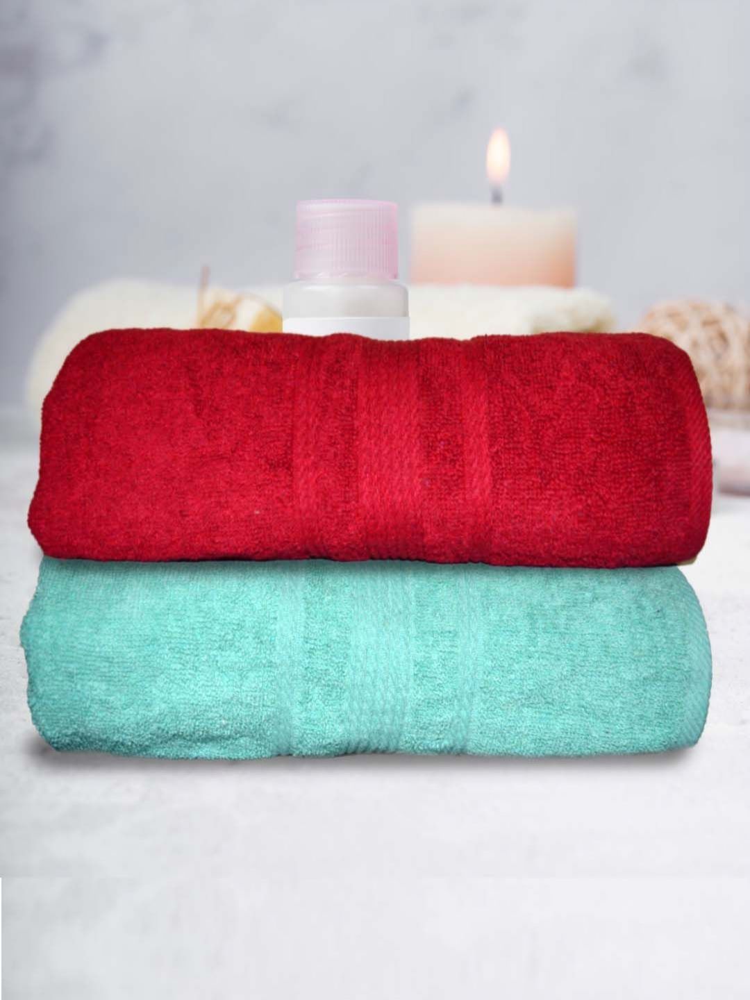 Aura Red & Green 2 Pieces Terry Cotton 500 GSM Bath Towels-picture-30
