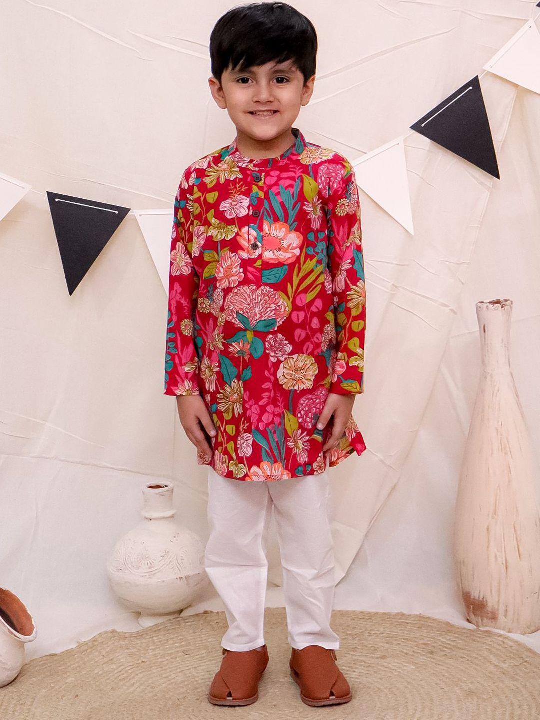 Ka-mee Boys Floral Printed Regular Pure Cotton Kurta with Pyjamas-picture-45
