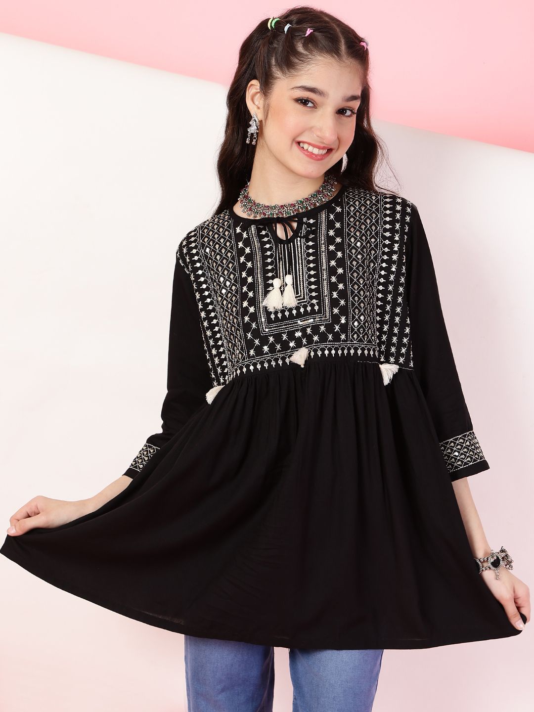 BAESD Embroidered Keyhole Neck Top-image-35