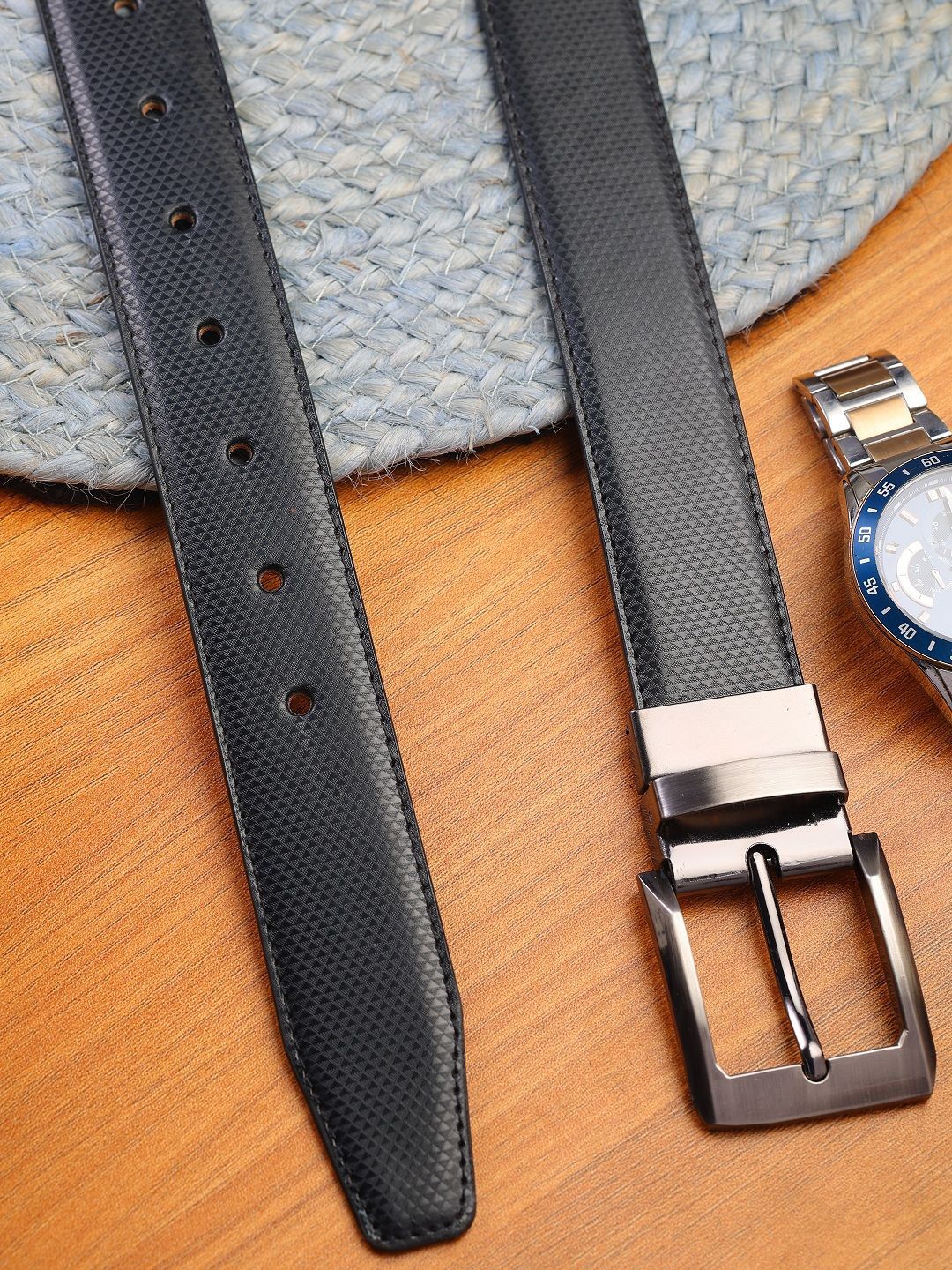 SAZARA Men Textured Leather Reversible Belt-picture-47