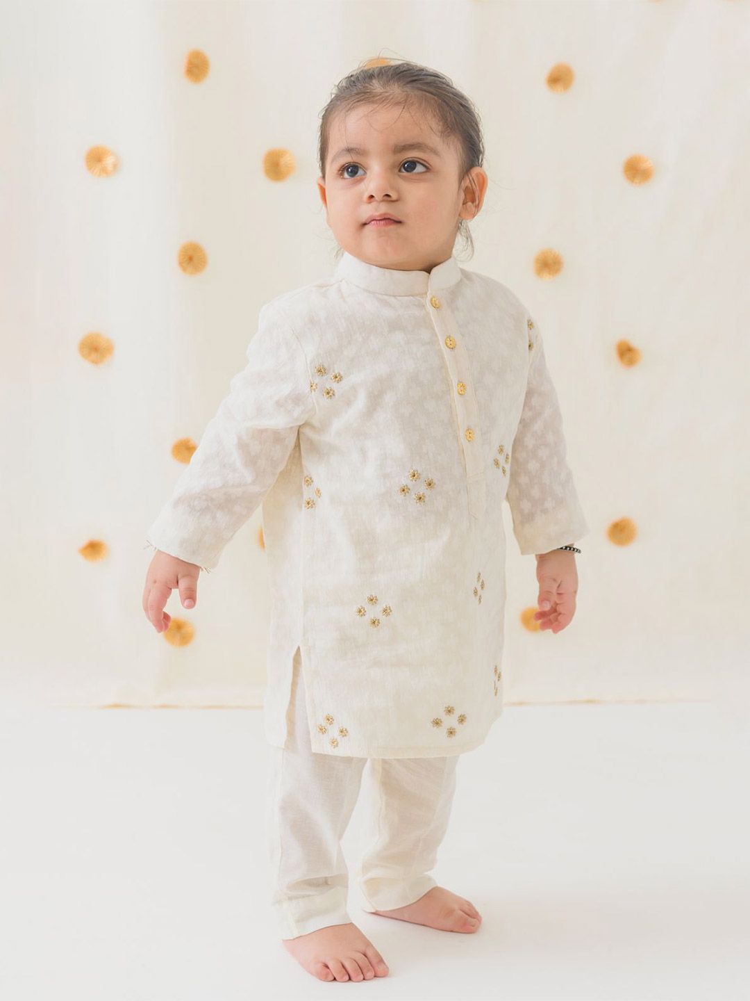 Tiber Taber Boys Floral Embroidered Pure Cotton Straight Kurta with Trousers-picture-42