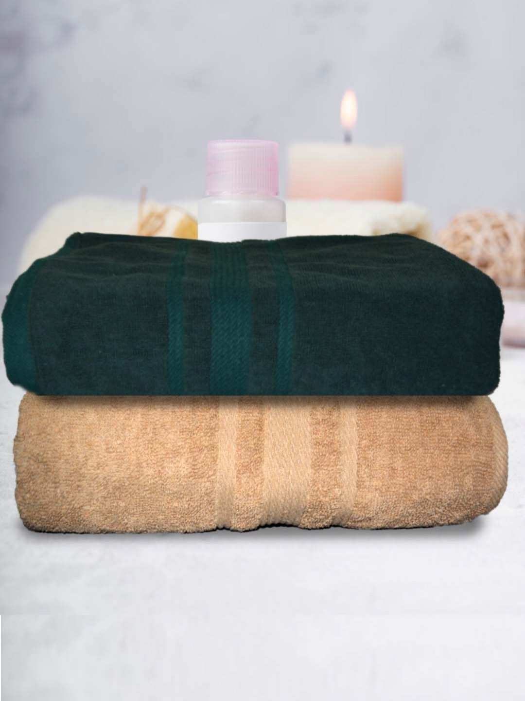 Aura Green & Beige 2 Pieces Terry Cotton 500 GSM Bath Towels-image-45