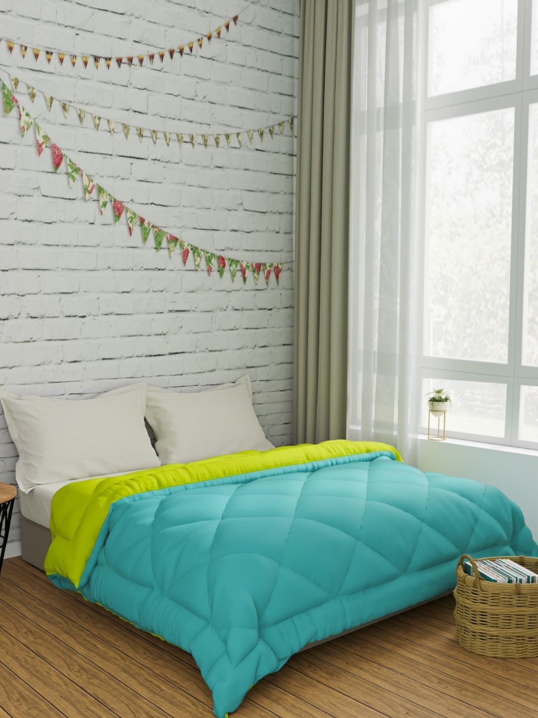 LA VERNE Green & Blue Geometric Microfiber Heavy Winter 350 GSM Double Bed Comforter-picture-37