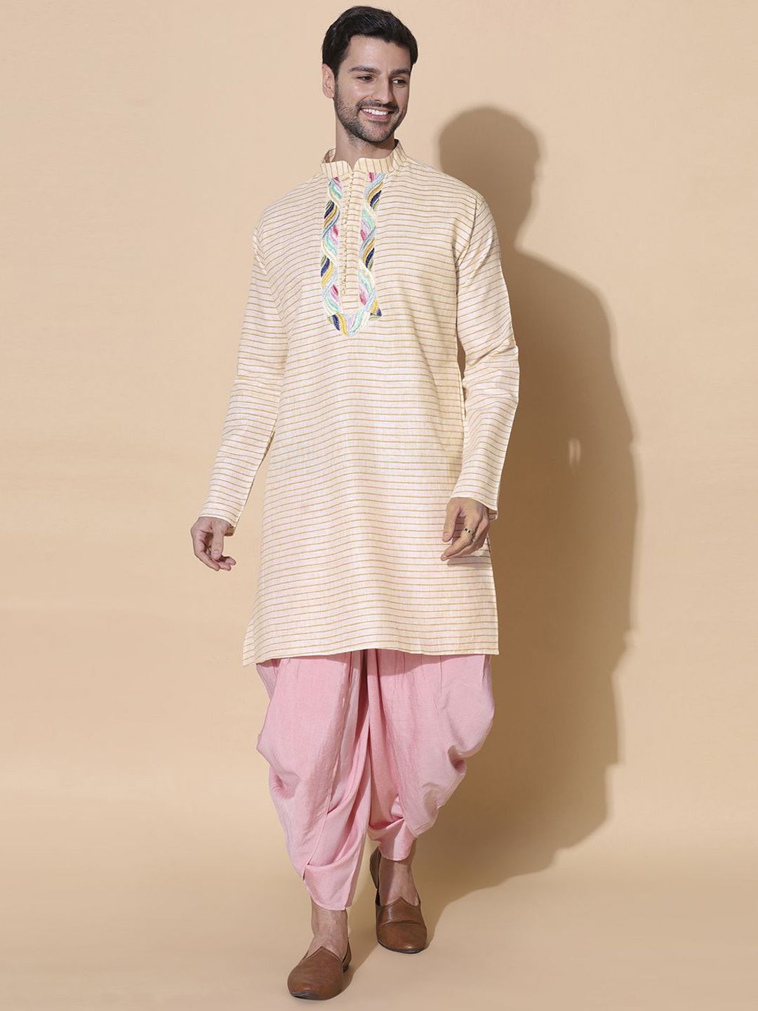 MOSHI Striped Mandarin Collar Cotton Silk Straight Kurta-picture-25