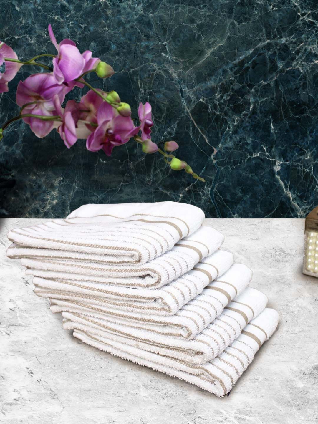 Aura 6Pcs White & Brown Pure Cotton 150 GSM Hand Towels-image-34
