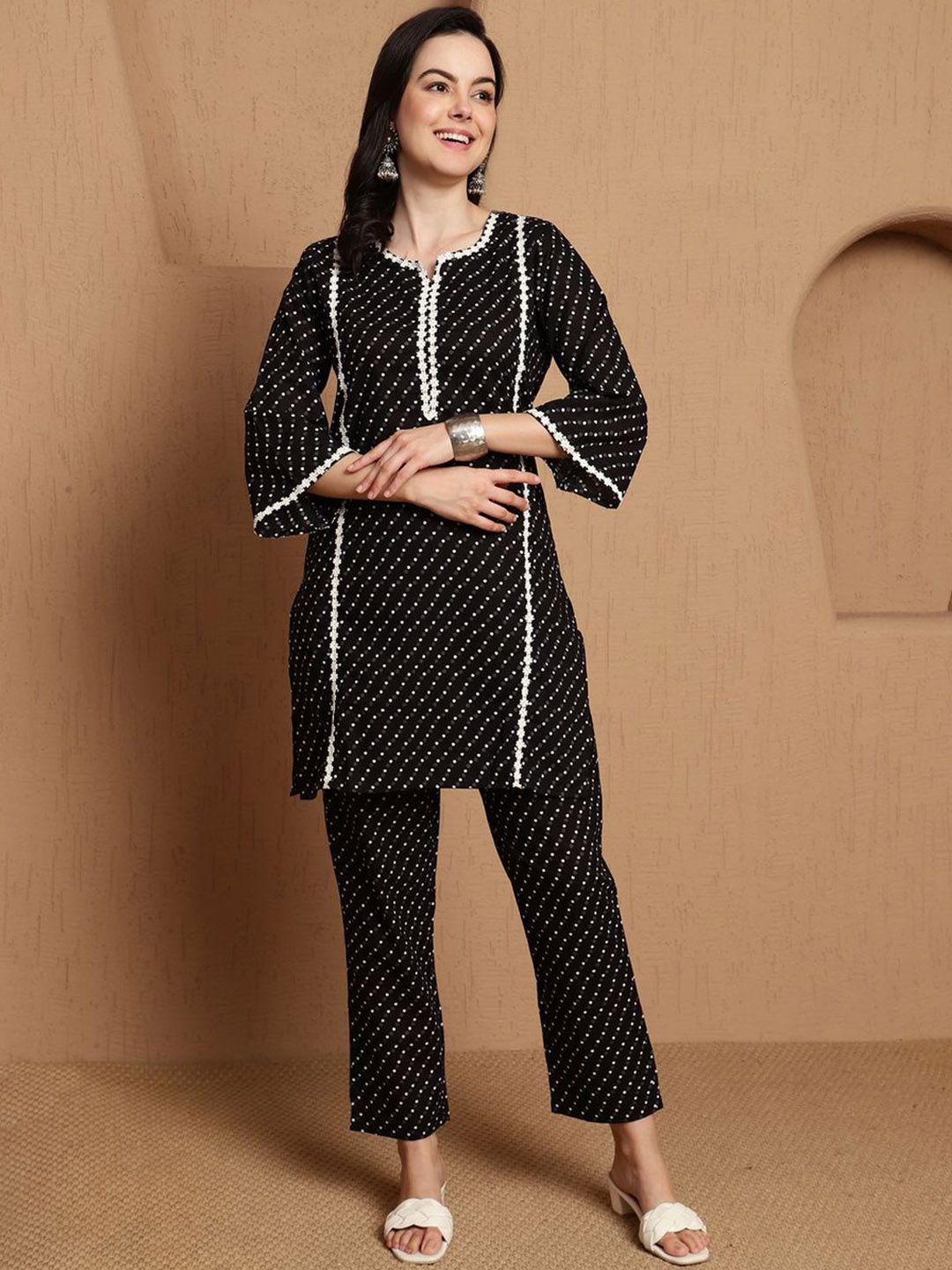 Sangria Black Printed Tunic & Trousers Co-Ords