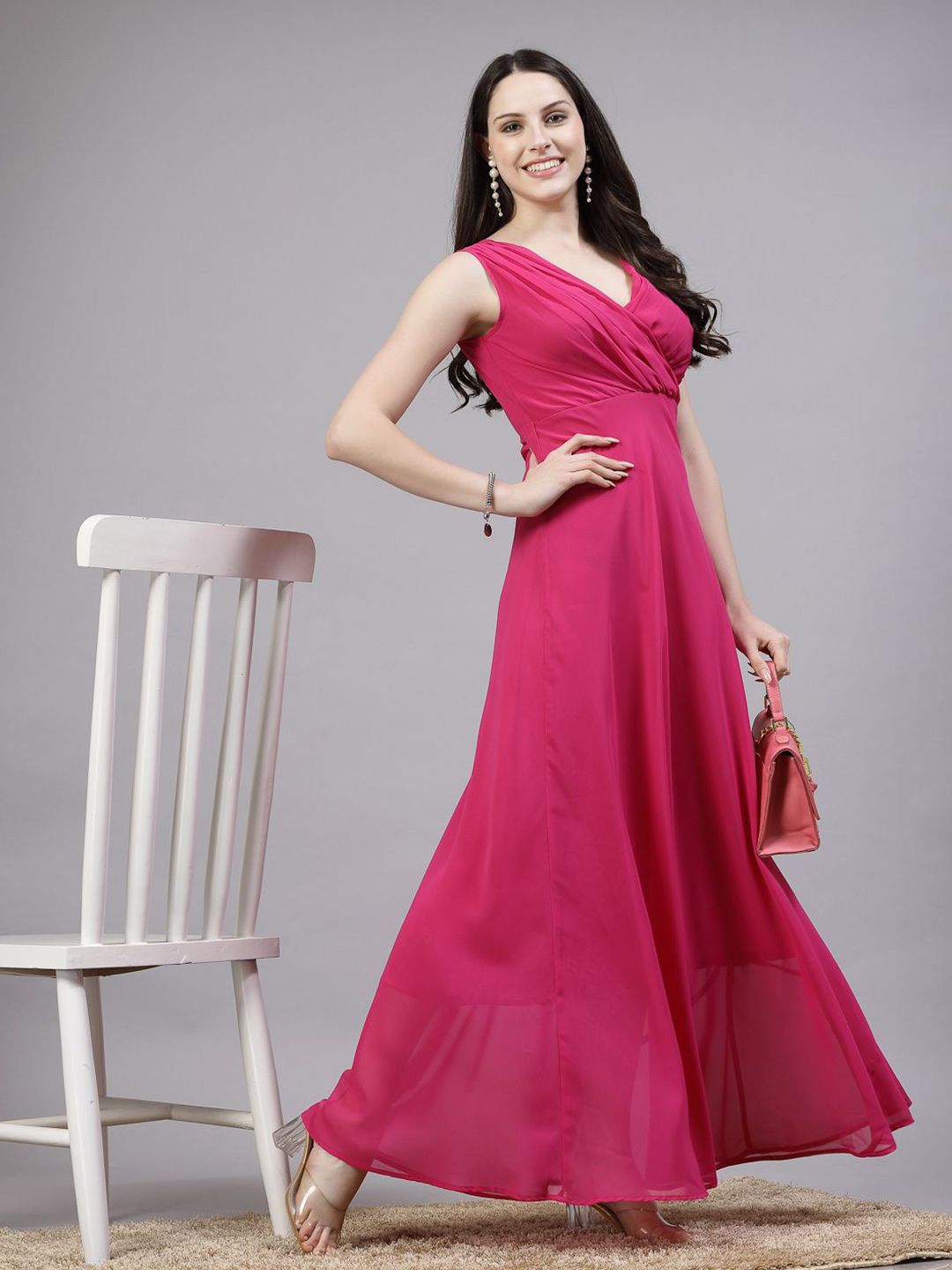 AAYU Women Solid Square Neck Pink Maxi Dress