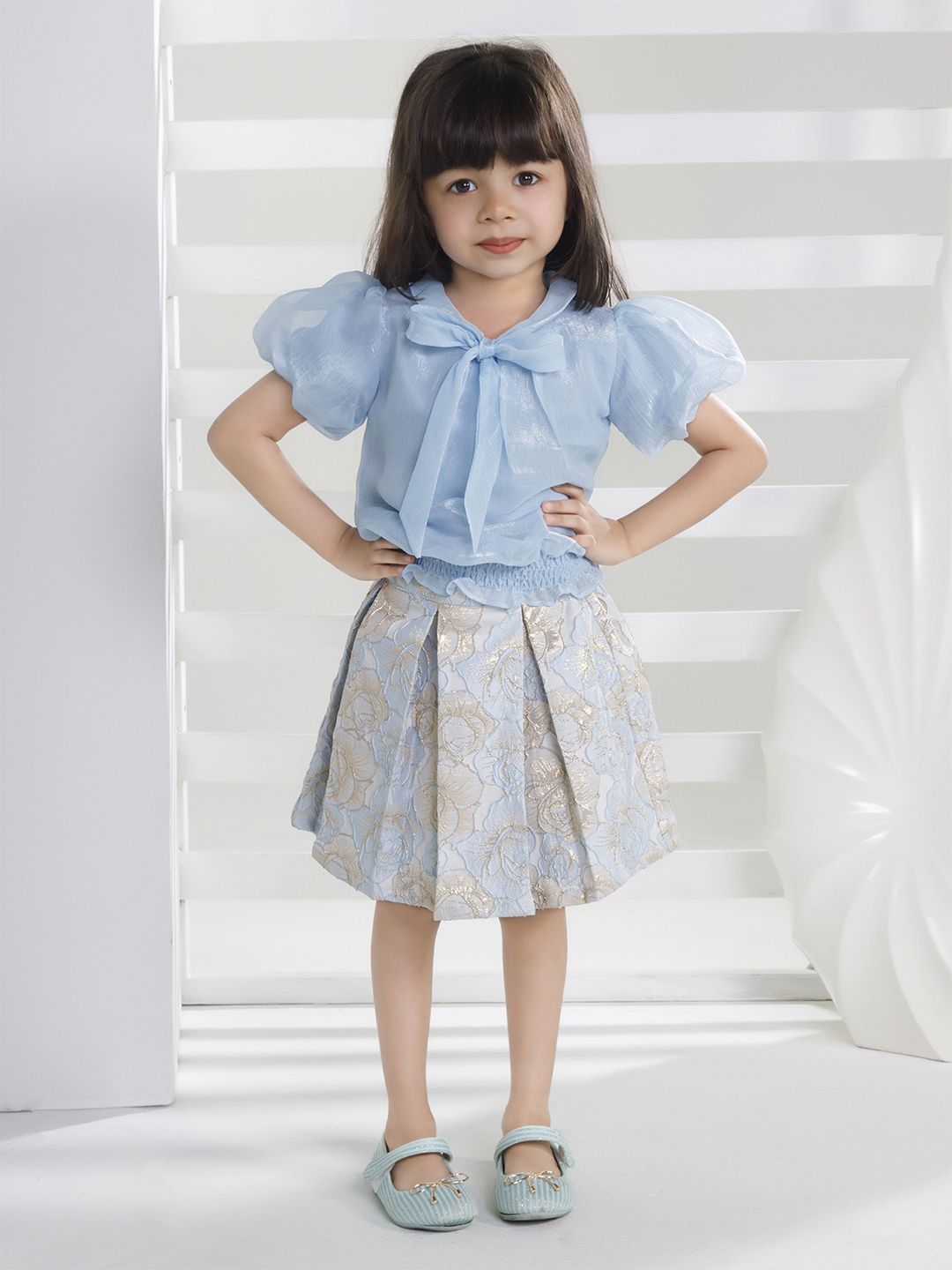 Peppermint Girls  Printed Puff Sleeves Top with Skirt-picture-22