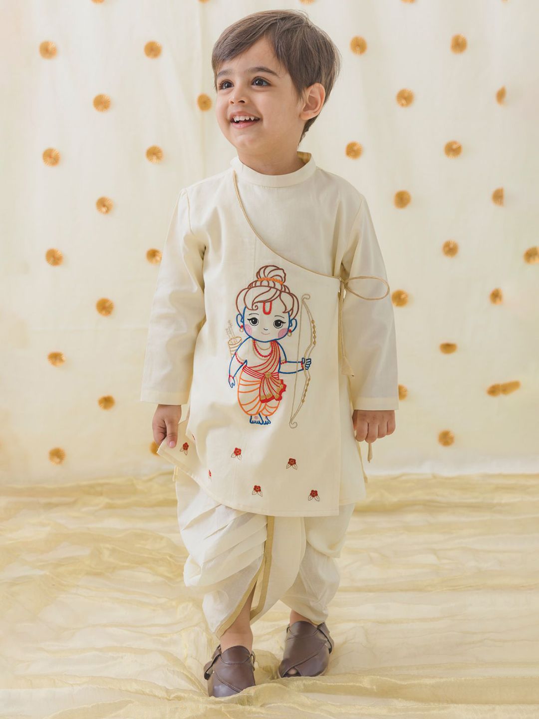 Tiber Taber Boys Ethnic Motifs Embroidered Angrakha Pure Cotton Kurta with Dhoti Pants-picture-33