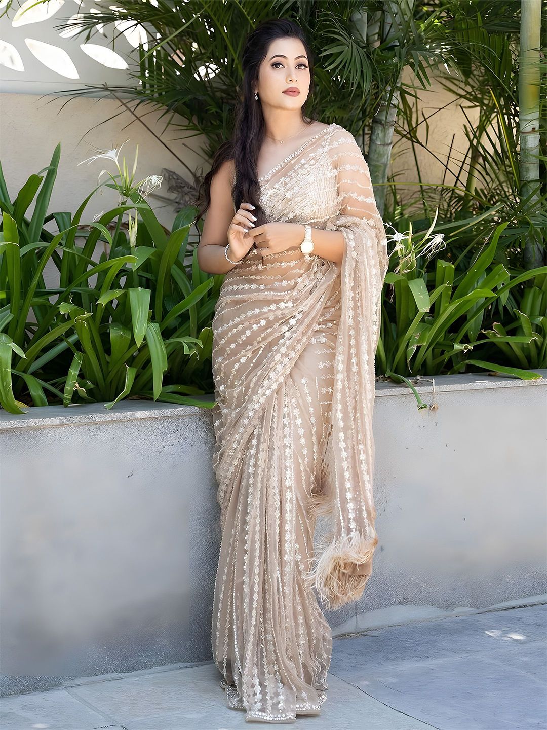Anouk Embellished Sequinned Net Saree