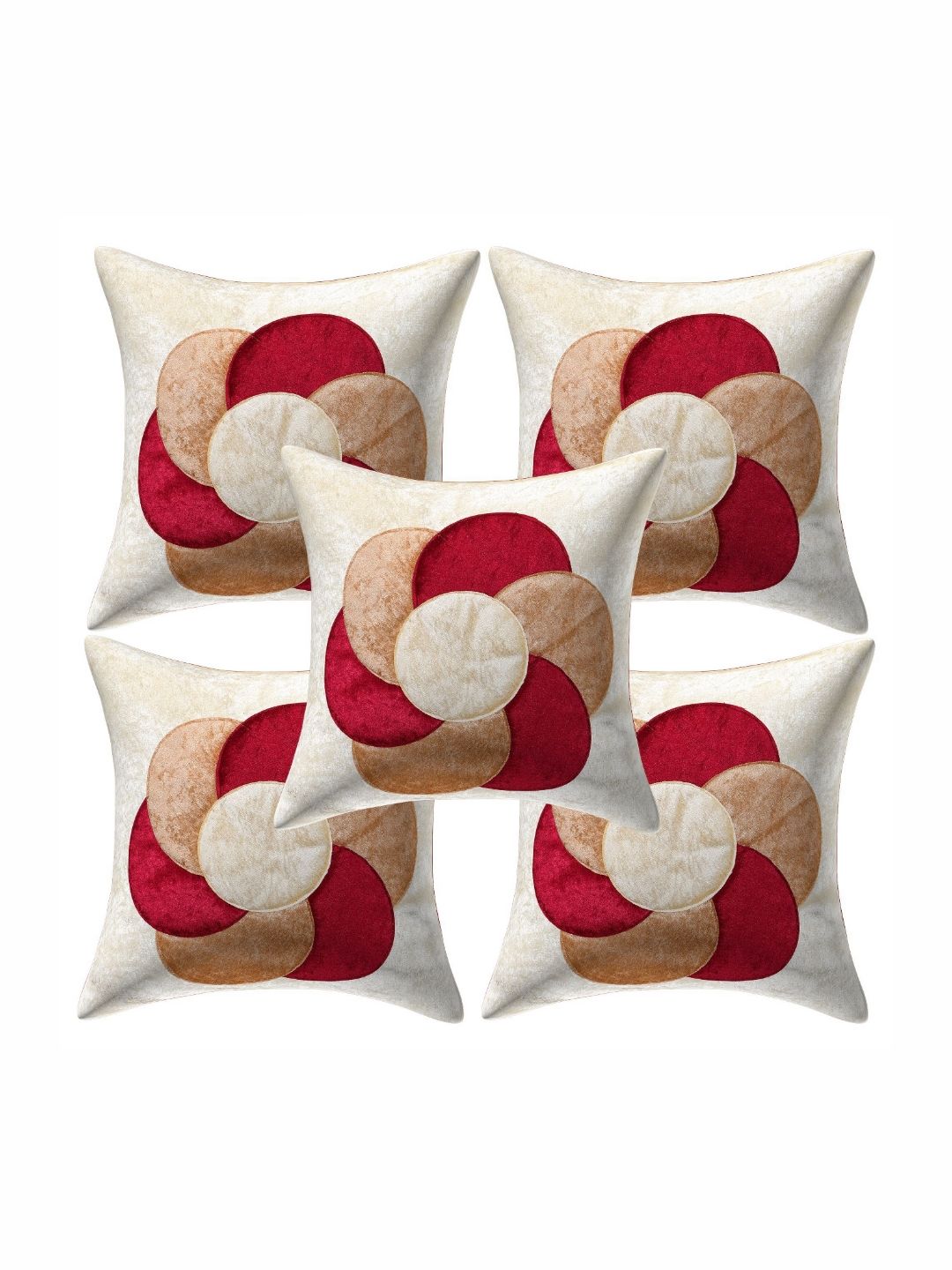 Creeva Cream-Coloured & Red 5 Pieces Floral Printed Velvet Square Cushion Covers-picture-12