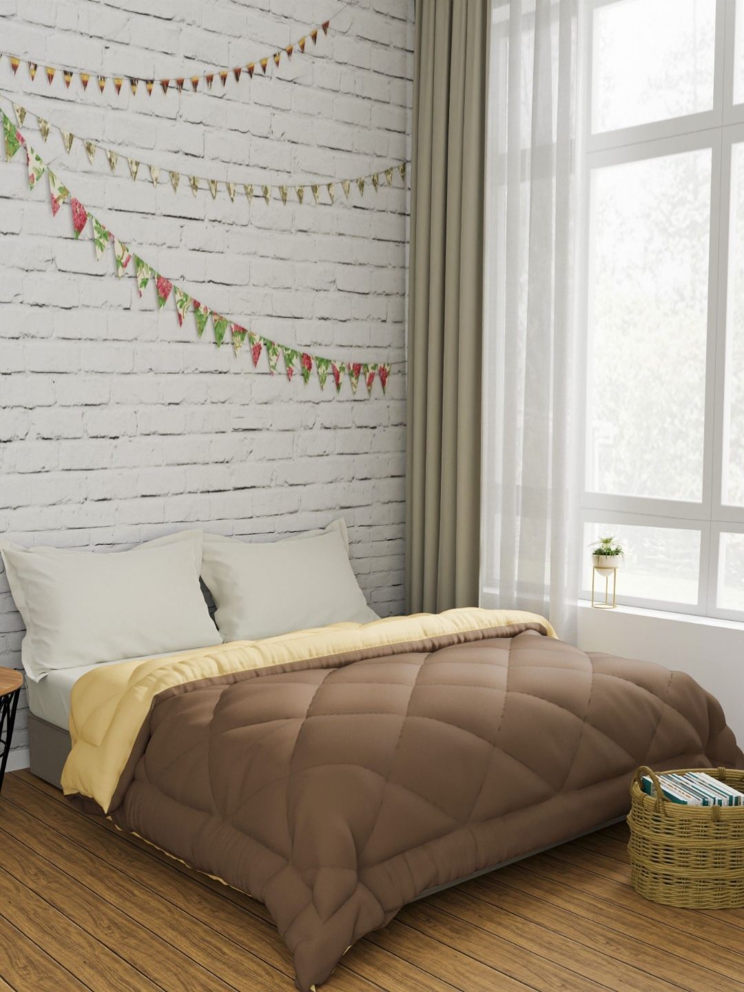 LA VERNE Brown & Beige Microfiber Heavy Winter 350 GSM Double Bed Comforter-picture-48