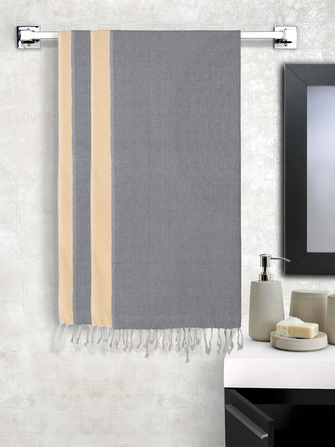 KLOTTHE Grey & Beige 4 Pieces Pure Cotton 550 GSM Bath Towels-picture-22