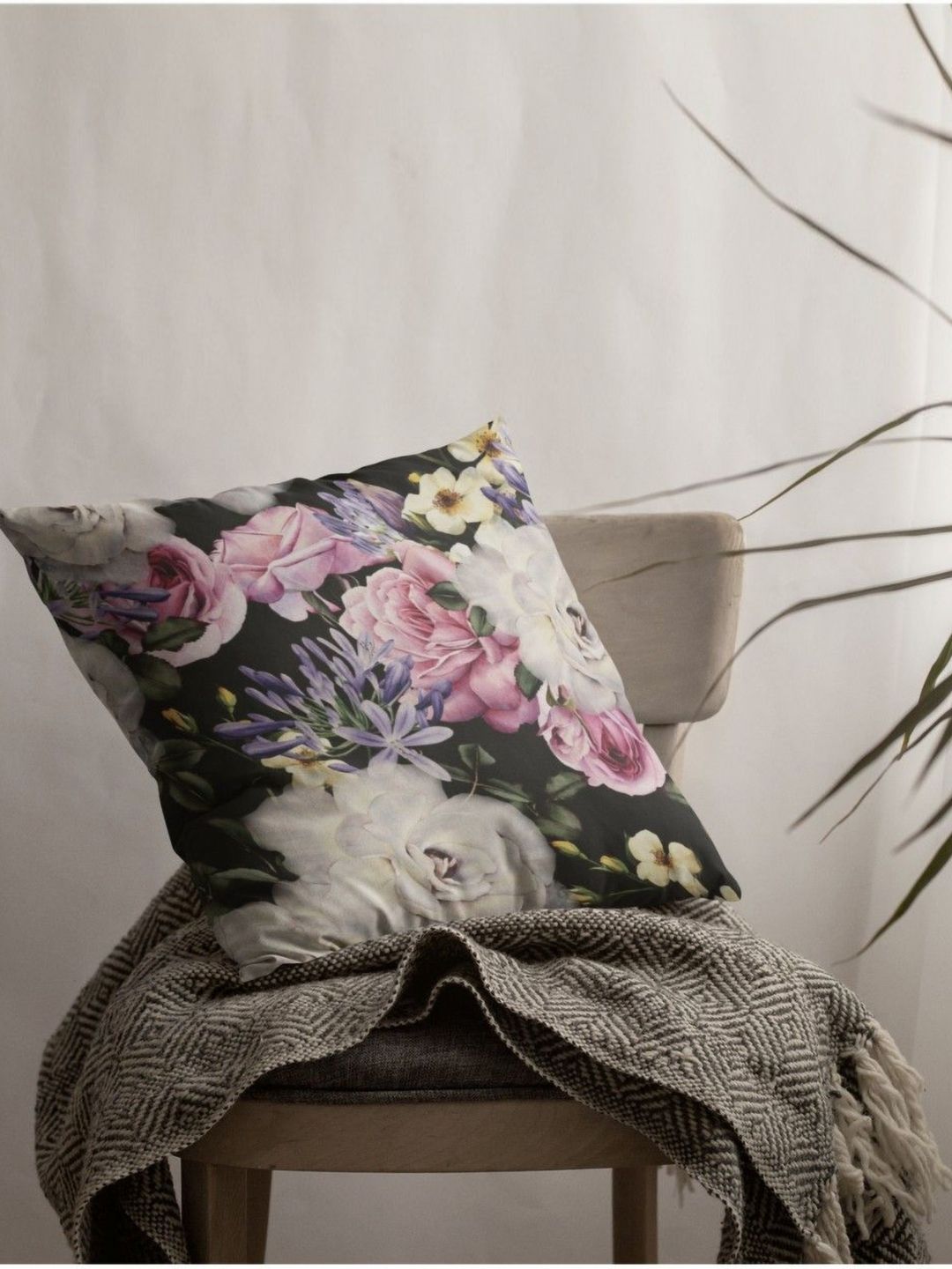 THEYAYACAFE Black & Pink Floral Velvet Square Cushion Covers-image-34