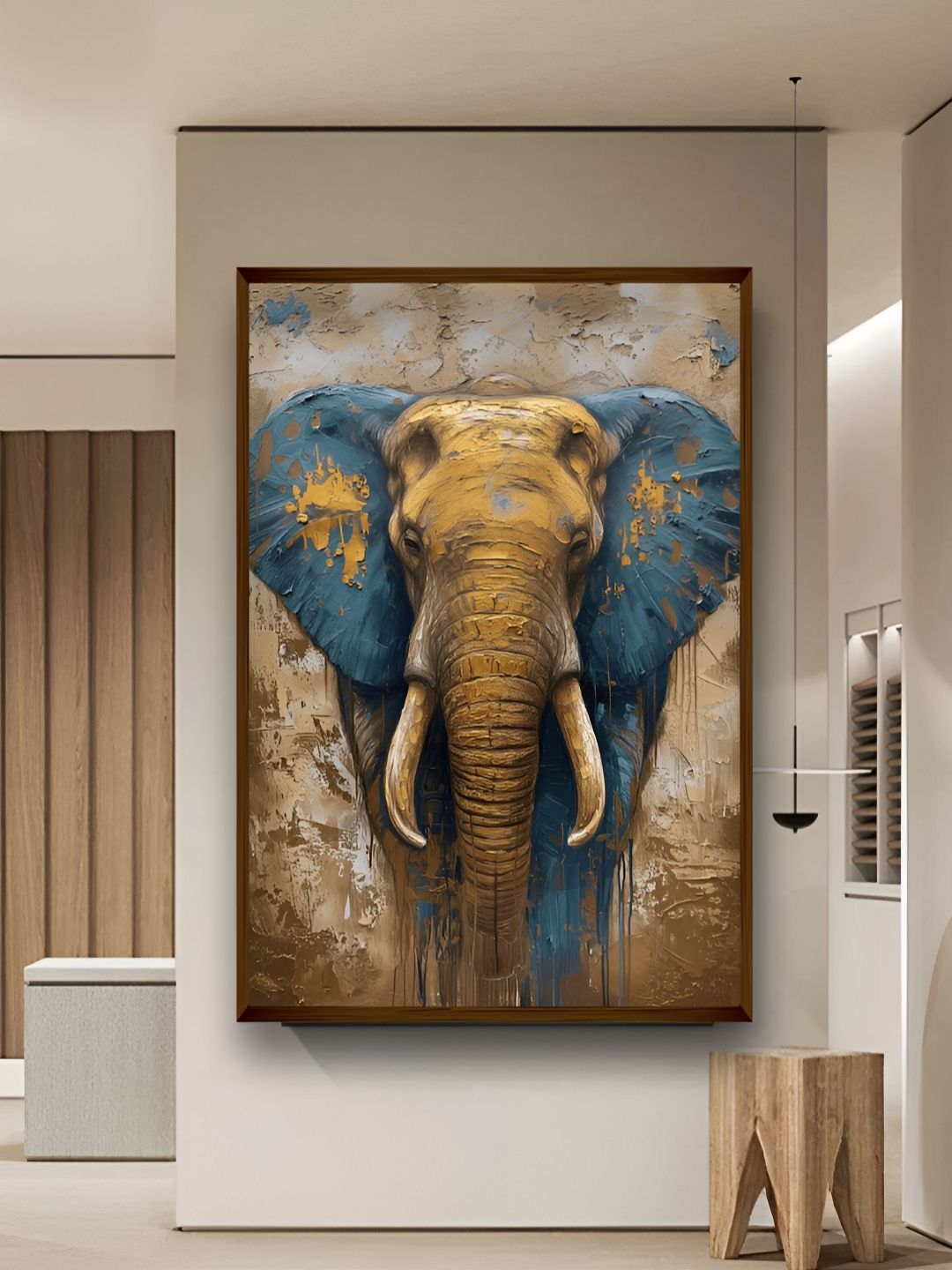 Artsense Beige & Grey Elephant Printed Canvas Painting Wall Art
