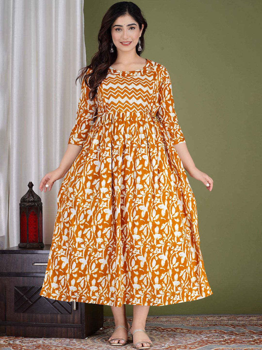 MURLI KURTI Ethnic Motifs Printed Round Neck Cotton Maternity Maxi Ethnic Dresses-image-31