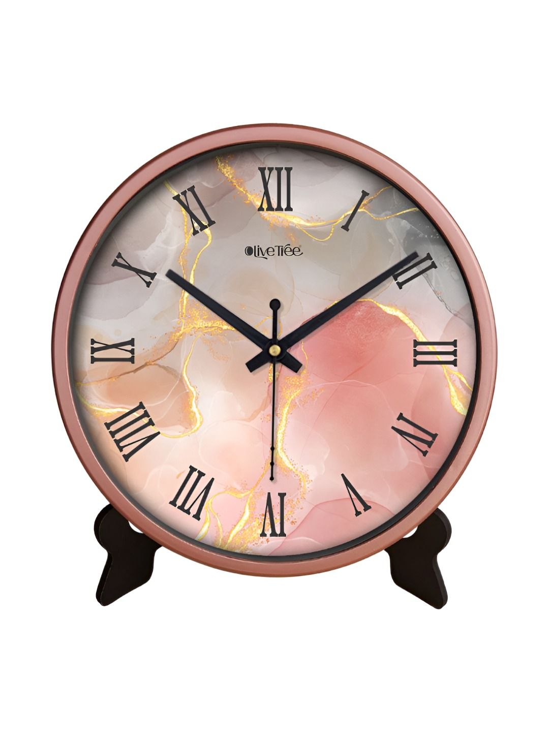 OLIVE TREE Copper-Toned & Black Printed Contemporary Round Shaped Analogue Table Clock