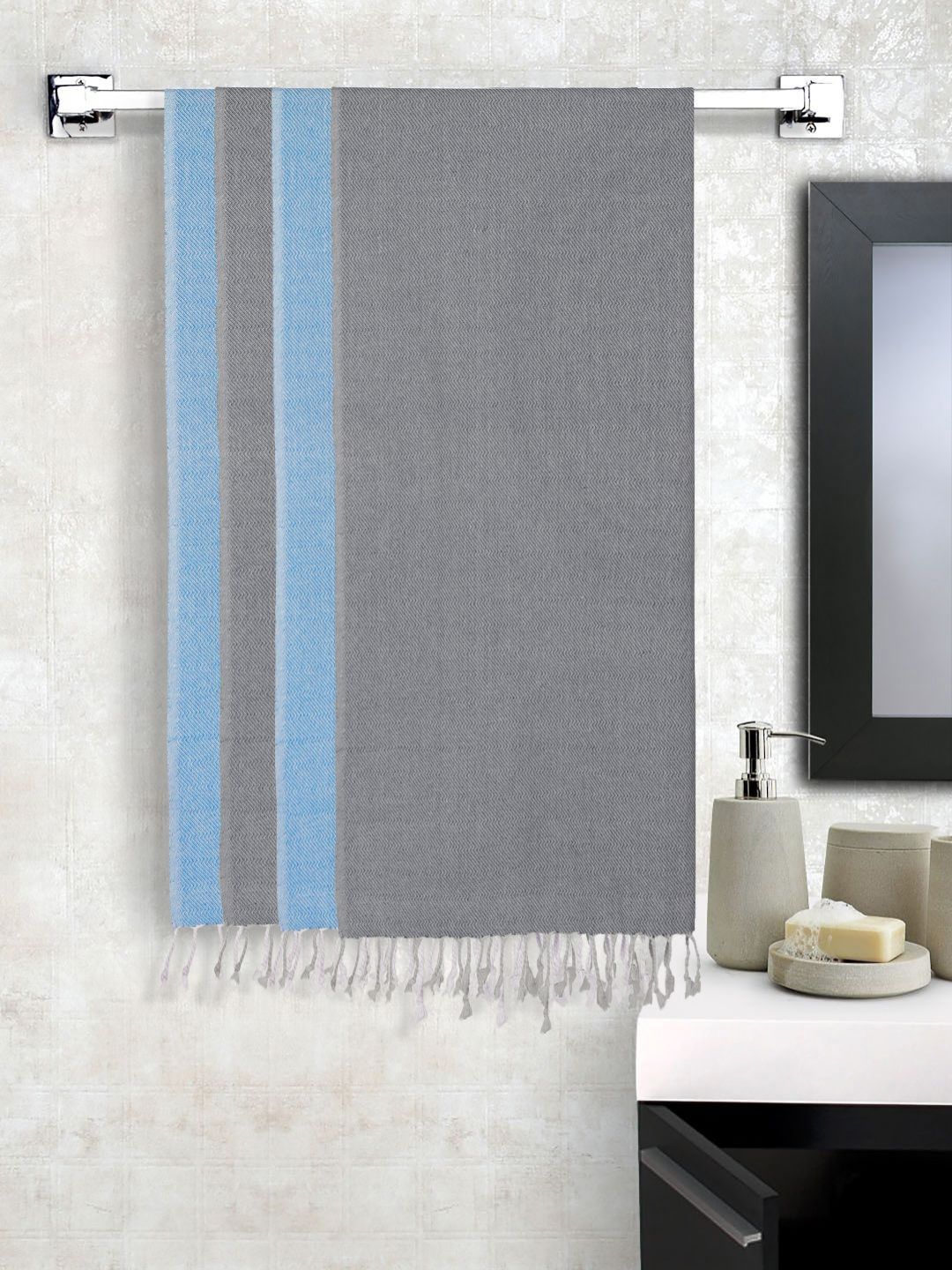 KLOTTHE Grey & Blue 4 Pieces Pure Cotton 550 GSM Bath Towels-image-41