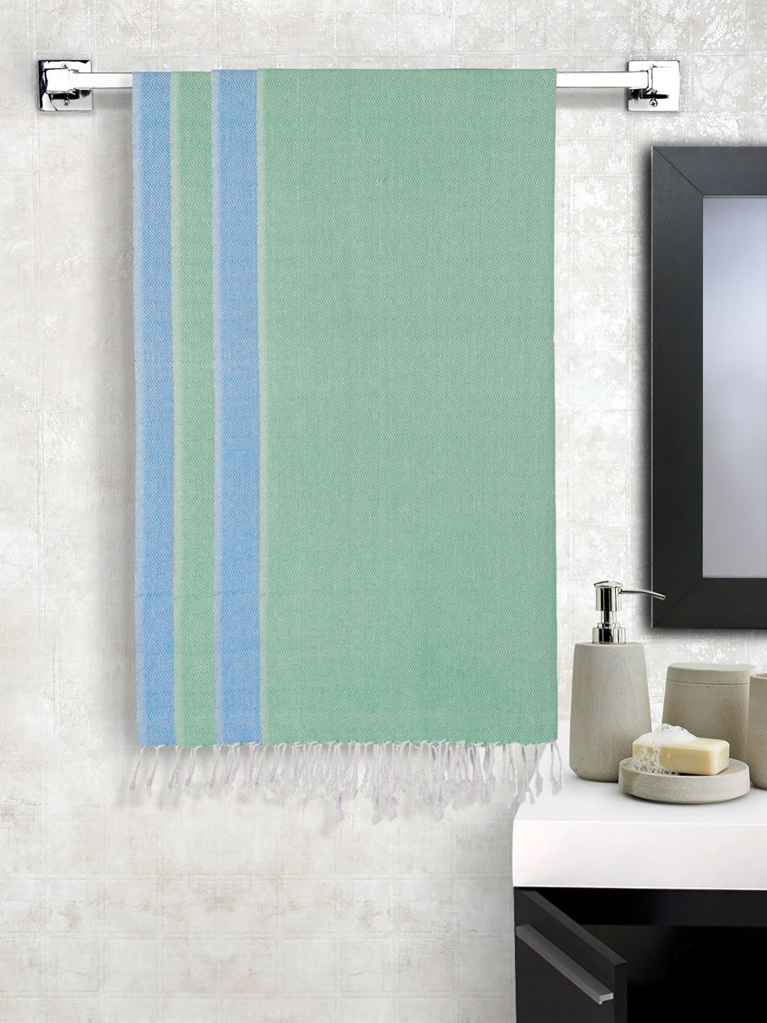 KLOTTHE Green & Blue 4 Pieces Pure Cotton 550 GSM Bath Towels-image-29