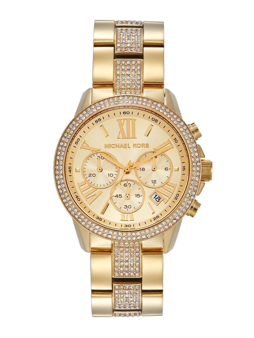 Michael Kors Women Brynn Embellished Chronograph Analogue Watch MK7504I-Gold