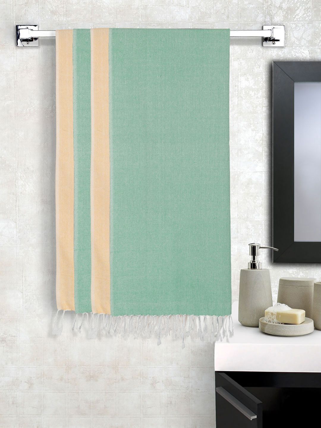 KLOTTHE Green & Beige 4 Pieces Pure Cotton 550 GSM Bath Towels-image-22